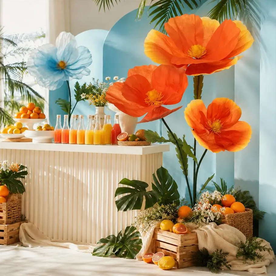 Color in Motion - Giant Ombre Paper Poppy Flowers, Set of 3 Statement Blooms for Indoor and Outdoor Events, Photo Booths, and Window Displays