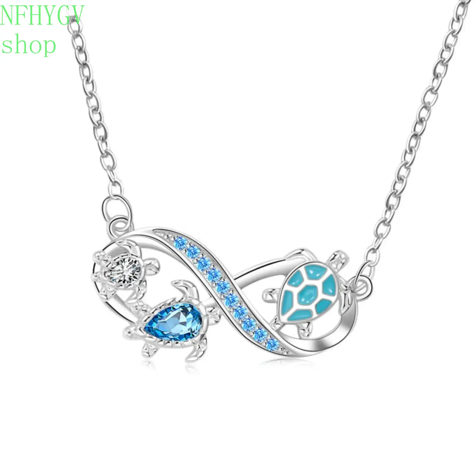 Women’s Ocean‑Inspired Sea‑Turtle Infinity Pendant Clavicle Chain, Blue‑Diamond Accent Funky Unique Necklace, Decorative Fashion Accessory For Women, Ideal Gift For Mother’s Day And Birthday Celebrations