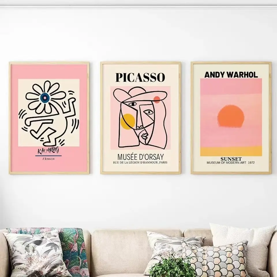 3pcs Modern Art Picasso Andy Warhol Orange Wall Canvas Oil Painting Poster Living Room Home Frameless Decoration Drawing Core