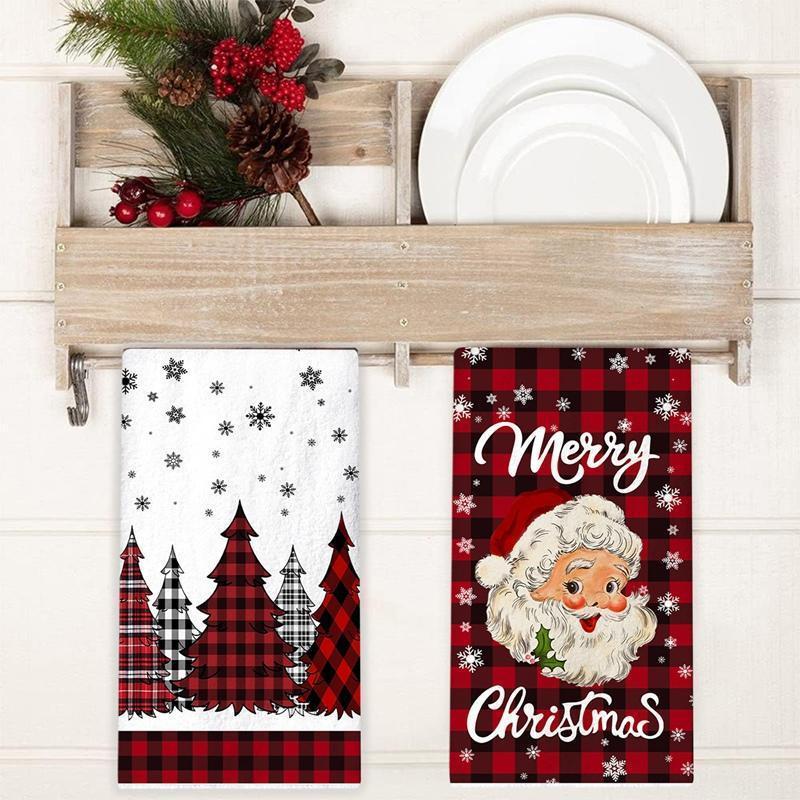 2pcs Christmas Kitchen Towels Merry Christmas Party Decoration 2025 Xmas Santa Claus Dish Towel Navidad Natal New Year Gift 2026