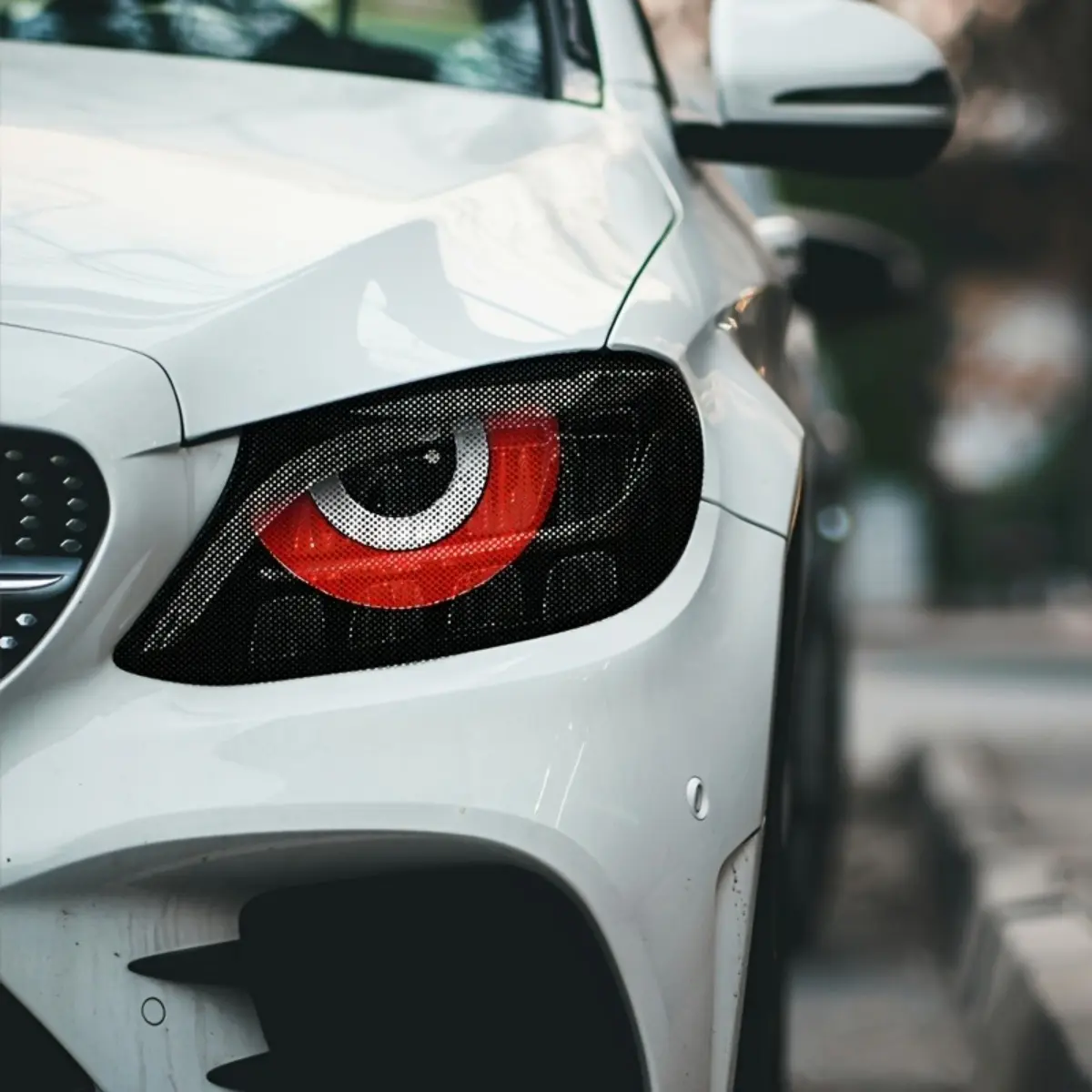 1 Pair Car Headlight Stickers, Red Eye Mesh Design, Cool Headlight Decals, Decal for cars, Automobile Decals, Automotive Decals, Waterproof and Non-Falling, Sunproof and Non-Fading, Suitable for Most Car Headlights