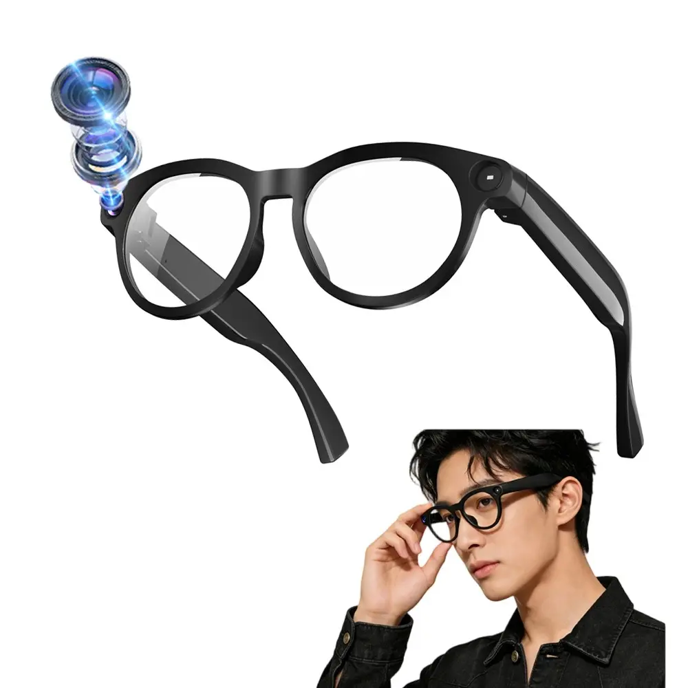 AI Smart Glasses for Women,8MP Camera, Hands-free Photo Video Shooting , 4GB Memory, AI Real Time Translation, Video Call Translation,Build-in Mic & Speakers, Bluetooth Calling, Music Control , 2 Lenses Total (Transparent +Black), AI Glasses with Camera