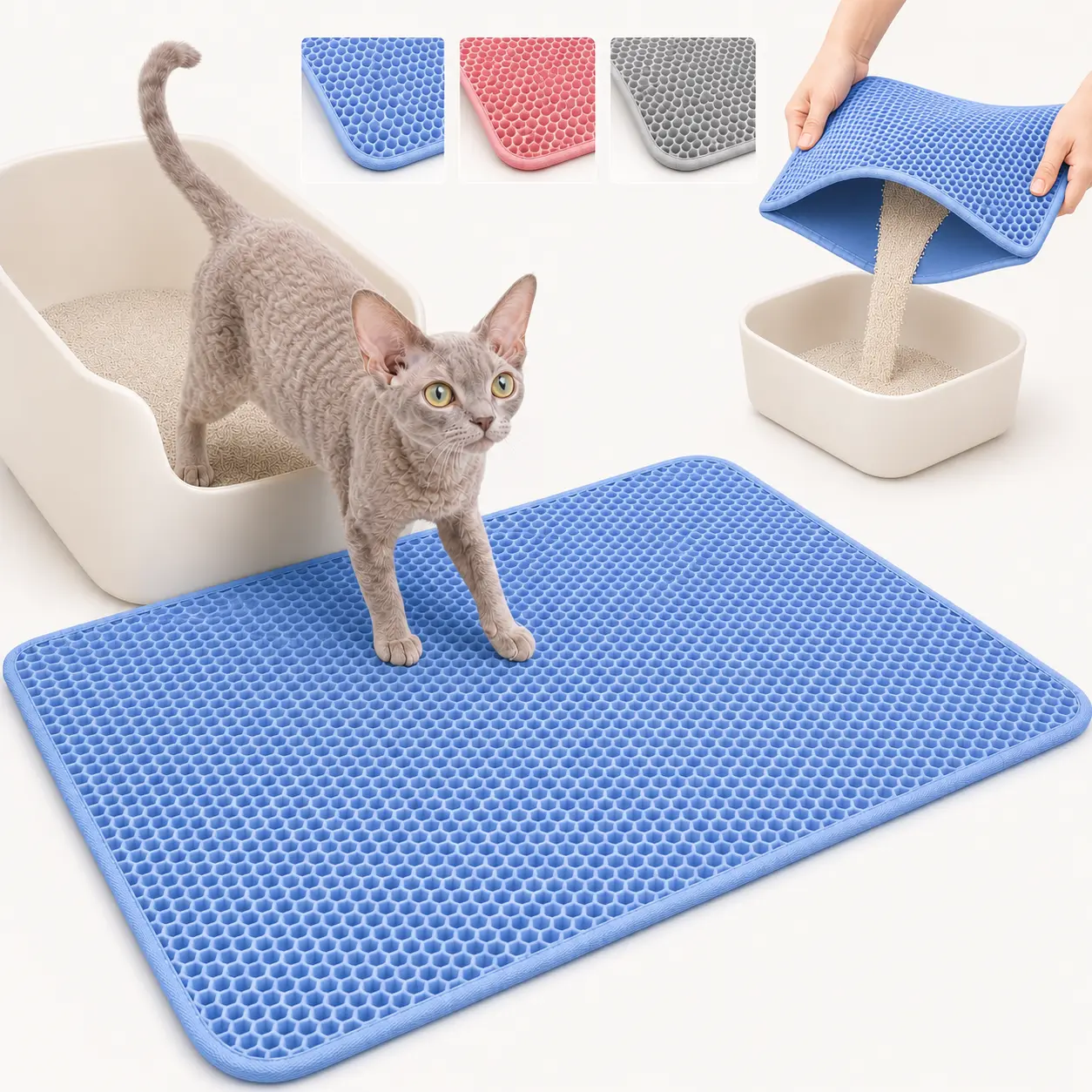 Cat Litter Mat with Pee Pads - Dual-Layer Honeycomb Layer, Urine Proof, Non-Slip Backing Stays Put, Shake Clean, No Fuss, Waste Reduction, Ideal for Pet Owners