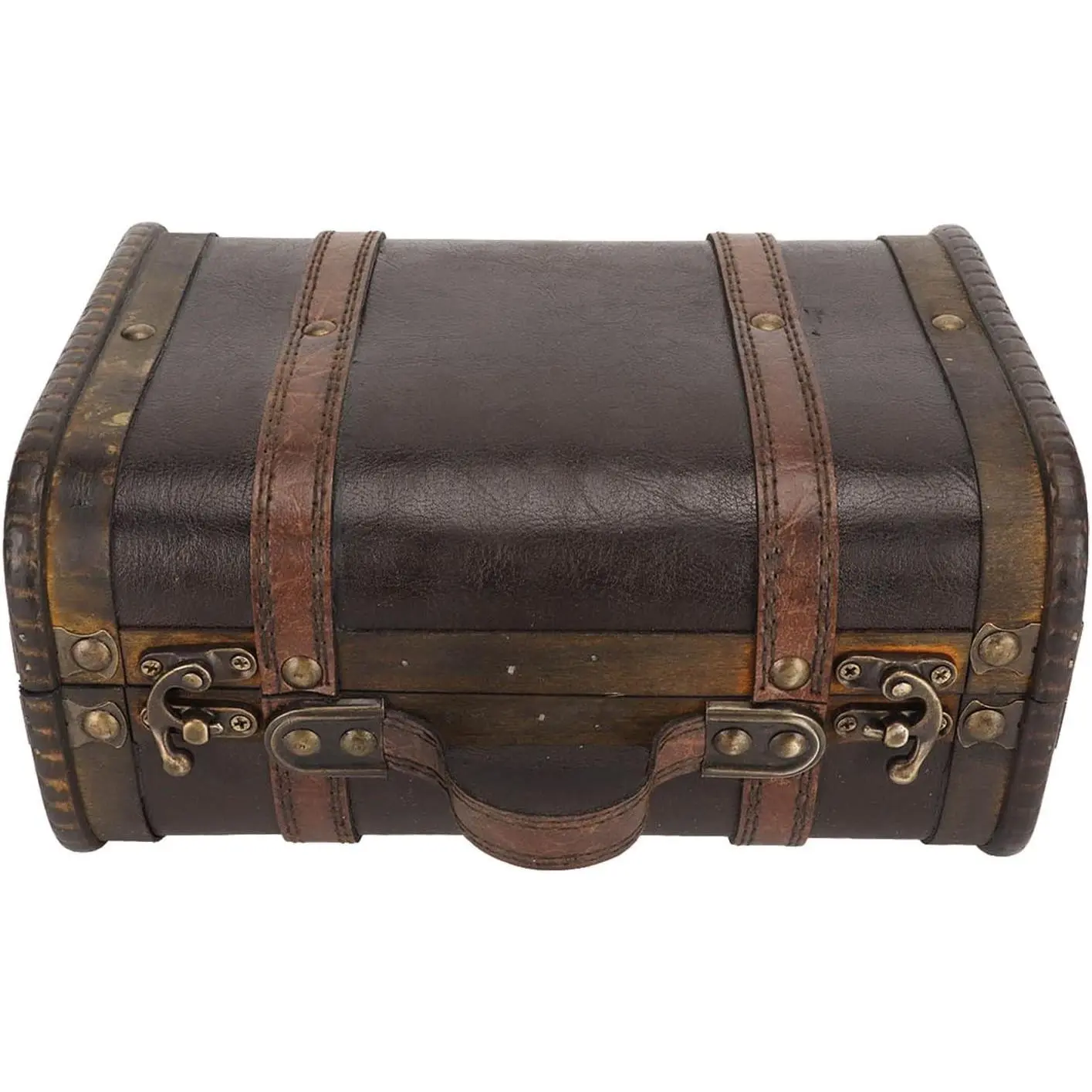 Vintage Wooden Storage Chest, Black Brown Wood Decorative Storage Trunks Portable Suitcase Boxes for Gifts, Decor and Travel