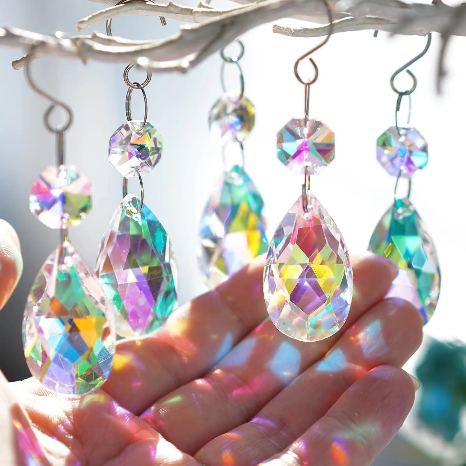 20Pcs Chandelier Crystals Suncatcher,38mm Colorful Teardrop Crystal Chandelier Pendants Parts Beads,Hanging Crystals for Chandeliers