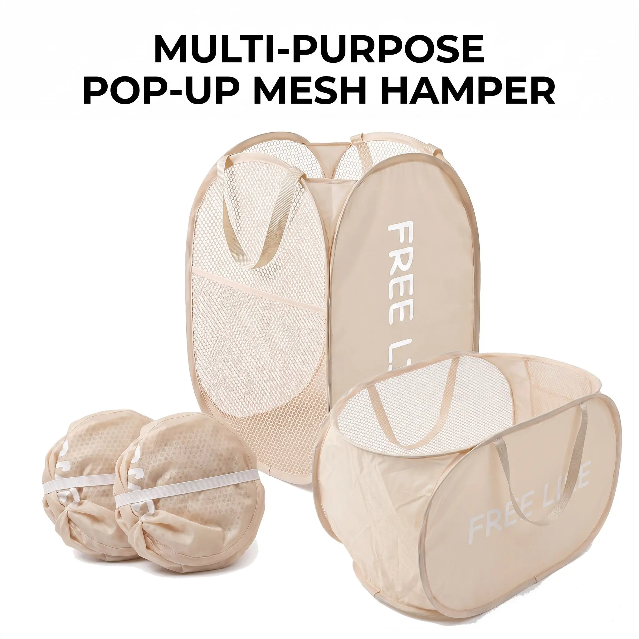 2-Pack Pop Up Hamper, Mesh Foldable Laundry Basket with Side Pocket. Collapsible Clothes Hamper & Kids Toy Storage for Bedroom, College Dorm, Travel, Camping, Easy to Carry & Store, Laundry Hampers, Laundry Organizers and Storage