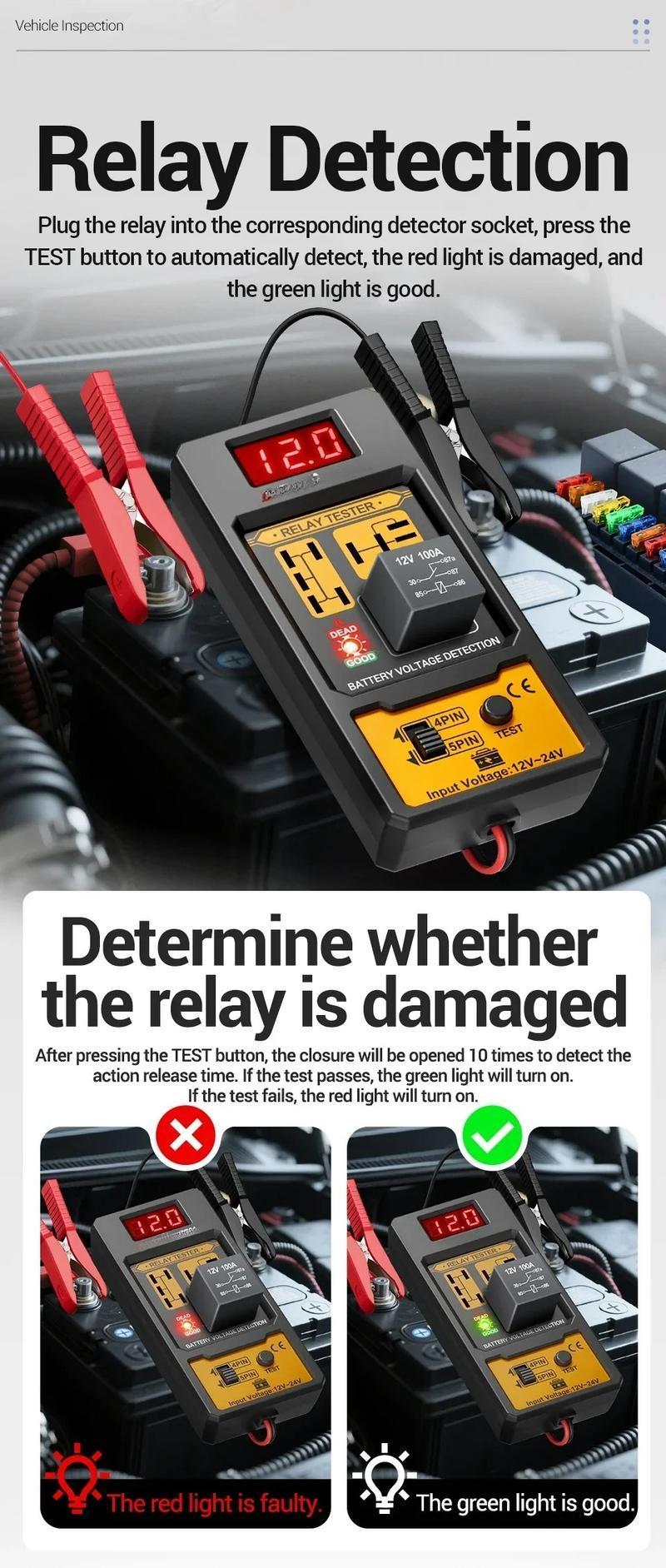 Car Relay Tester Voltage Tester  Universal 11-25V Automotive Car Battery Check LED Indicator Light Relay Diagnostic Restorer Kit Truck