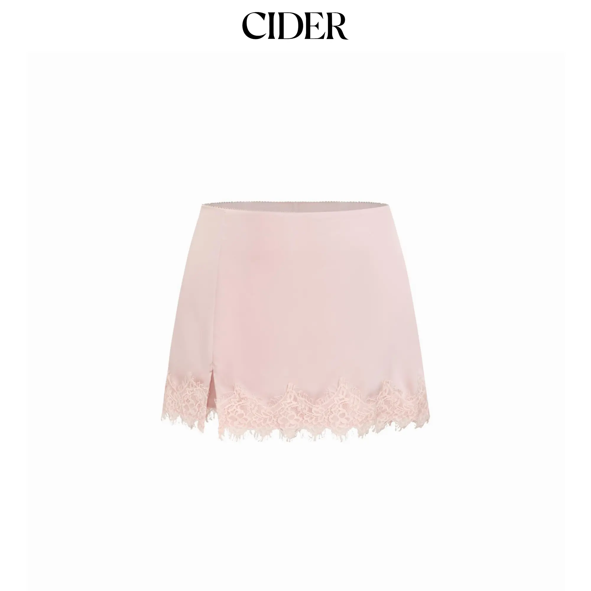 Cider Satin Low Rise Lace Trim Split Bodycon Mini Skirt