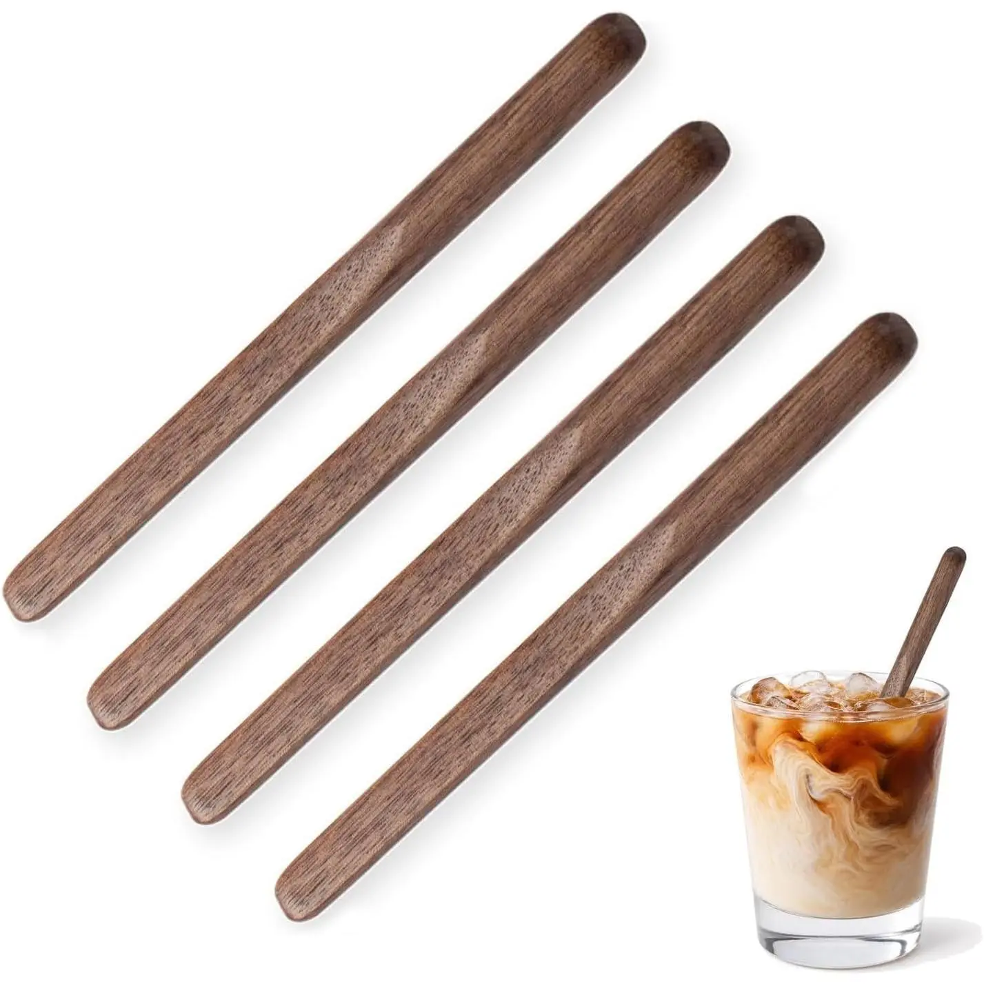Black Walnut Wood 4Pcs Coffee Stirrers 6″ Reusable & Multifunctional for Coffee, Drinks, Tea, Milk, Oatmeal, Crafts and Oil, butter spreader Great for jam, jelly, peanut butter etc.