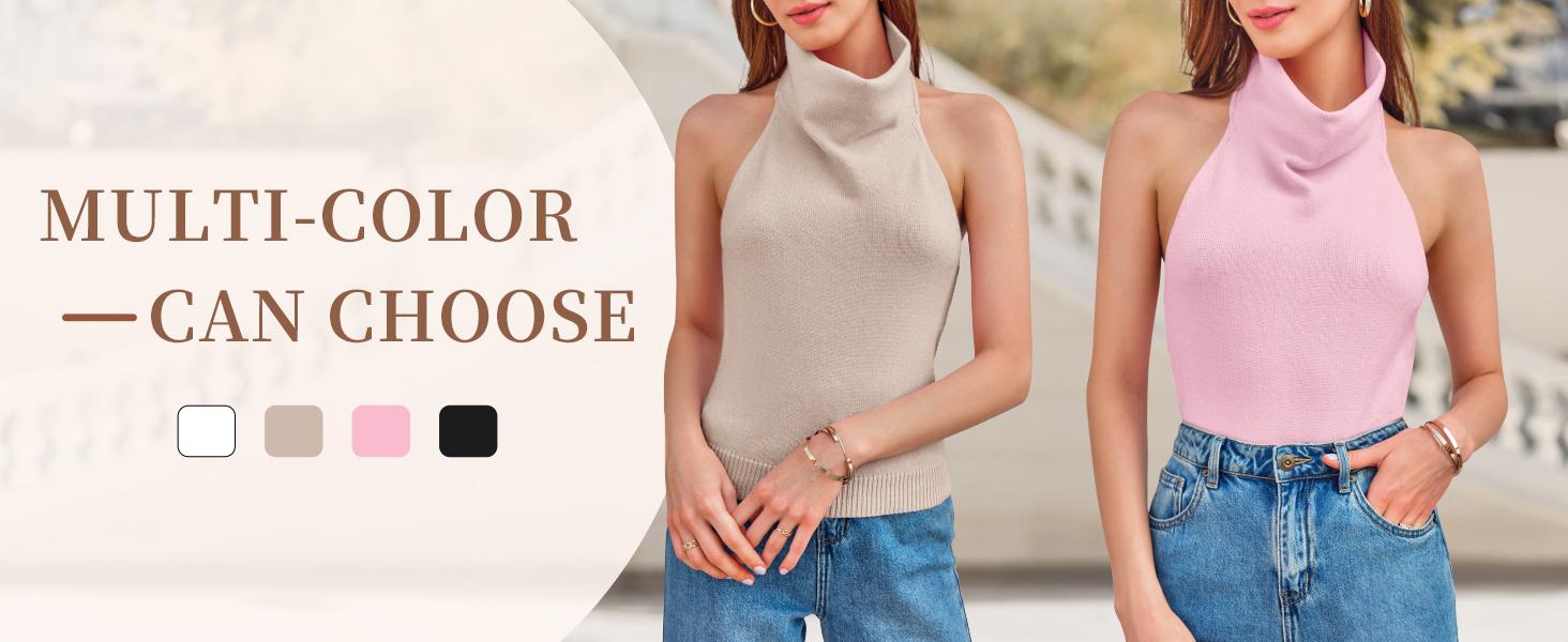 Saodimallsu Womens Turtleneck Sweater Vests Sleeveless Knit Halter Tank Tops Sexy Loose Cami Shirts