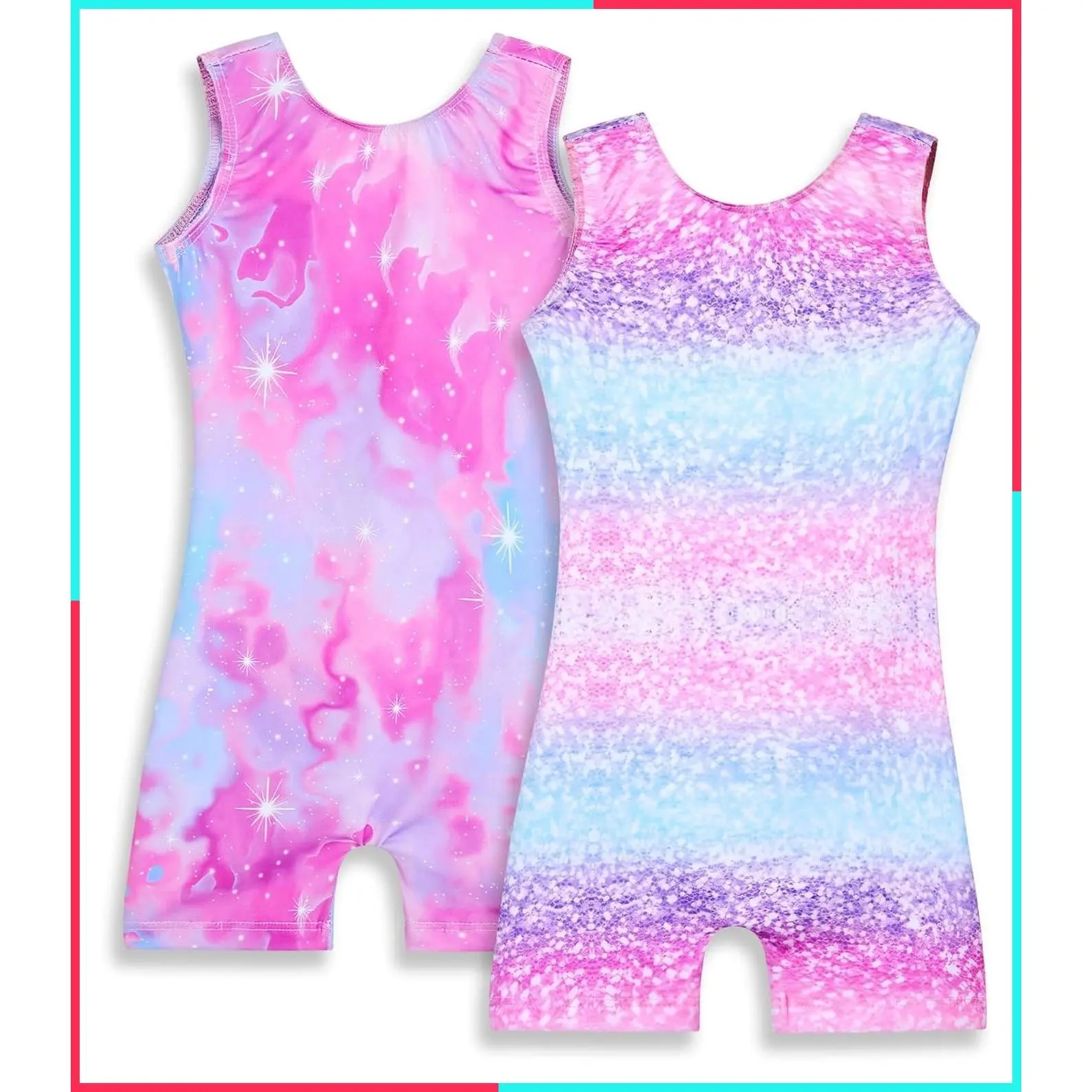 Girls' Sparkly 2 Pack Gymnastics Leotards Tumbling Biketards