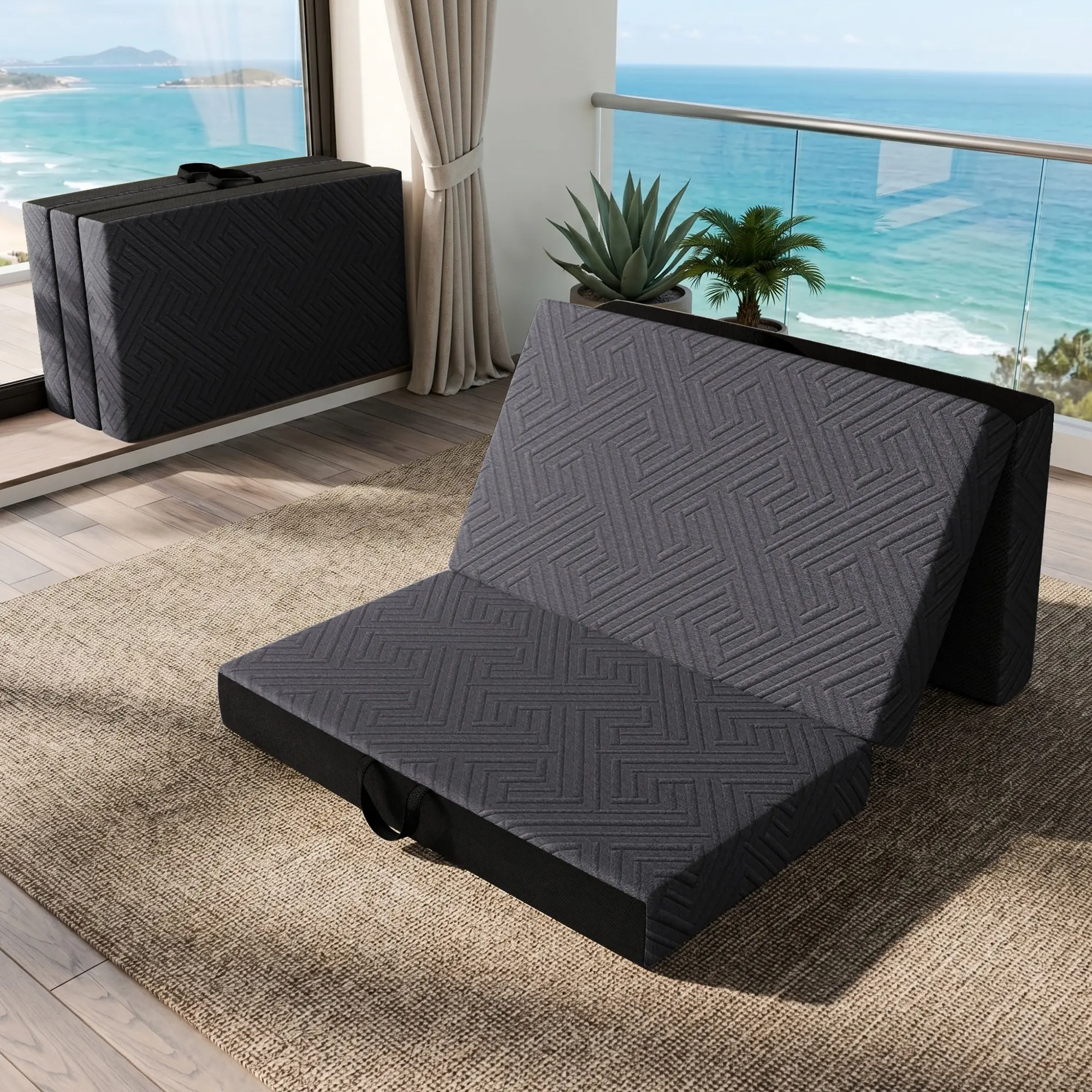 ORHOPUI Tri-Fold Memory Foam Mattress, 4 Inch / 6 Inch Thick Foldable Floor Mattress with Anti-Slip Bottom, Portable Guest Bed Suitable for Camping, Dormitories and Travel, Available in Queen Size / Twin Size / Full Size / Single Size