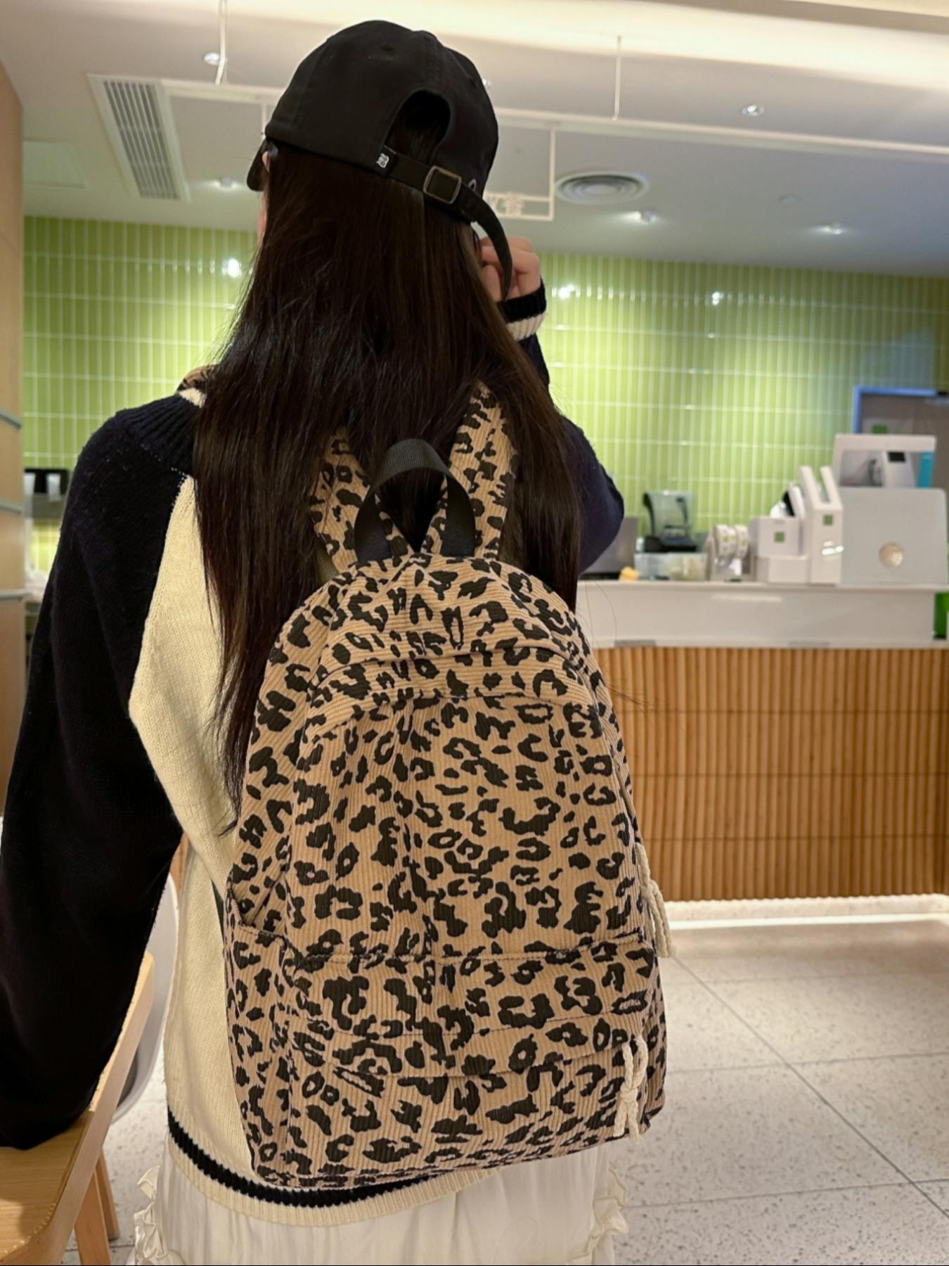 Fashion Leopard Pattern Backpack, Casual Large Capacity Backpack for Women, Lightweight Casual Commuting Bag for Daily Used, Casual Printed Backpack, Casual Daypack
