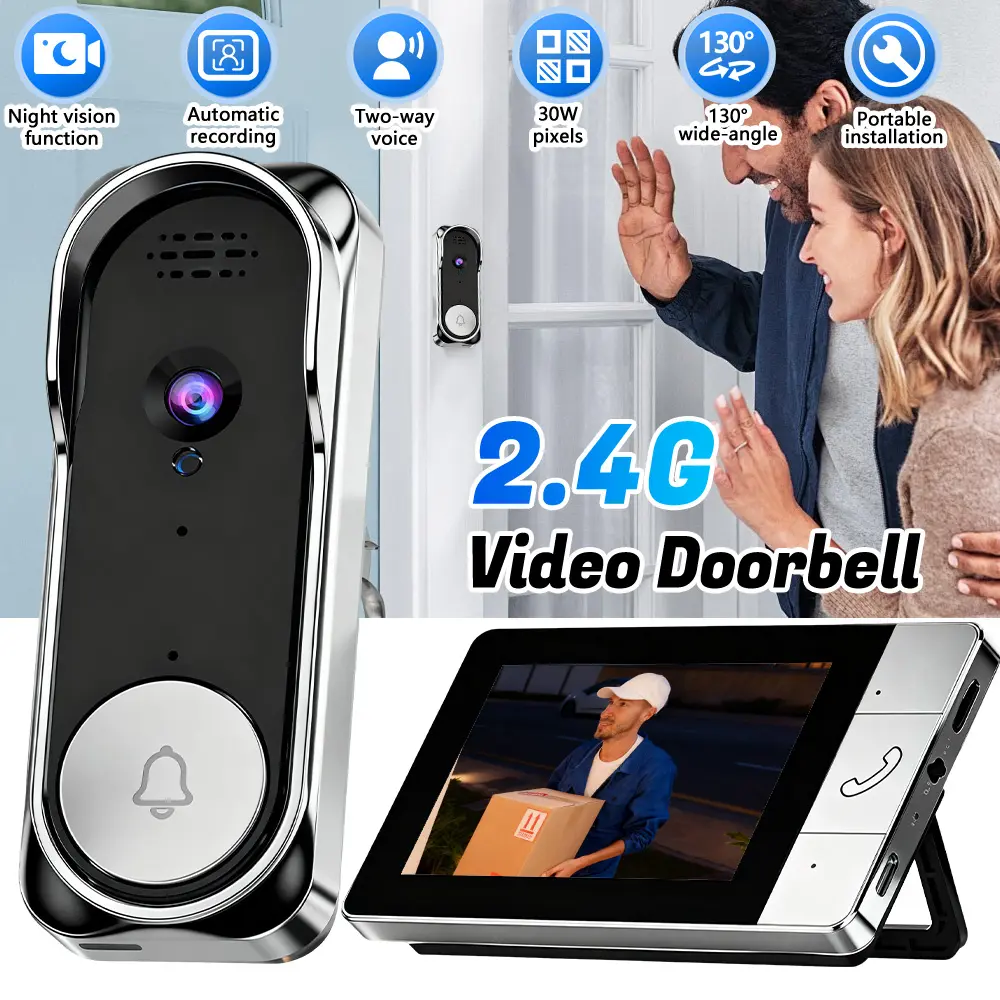 Wireless Video Doorbell Camera with 4.3" Monitor, 1080P Smart Doorbell Intercom System, Two-Way Audio, Night Vision, Local Recording & Indoor Display