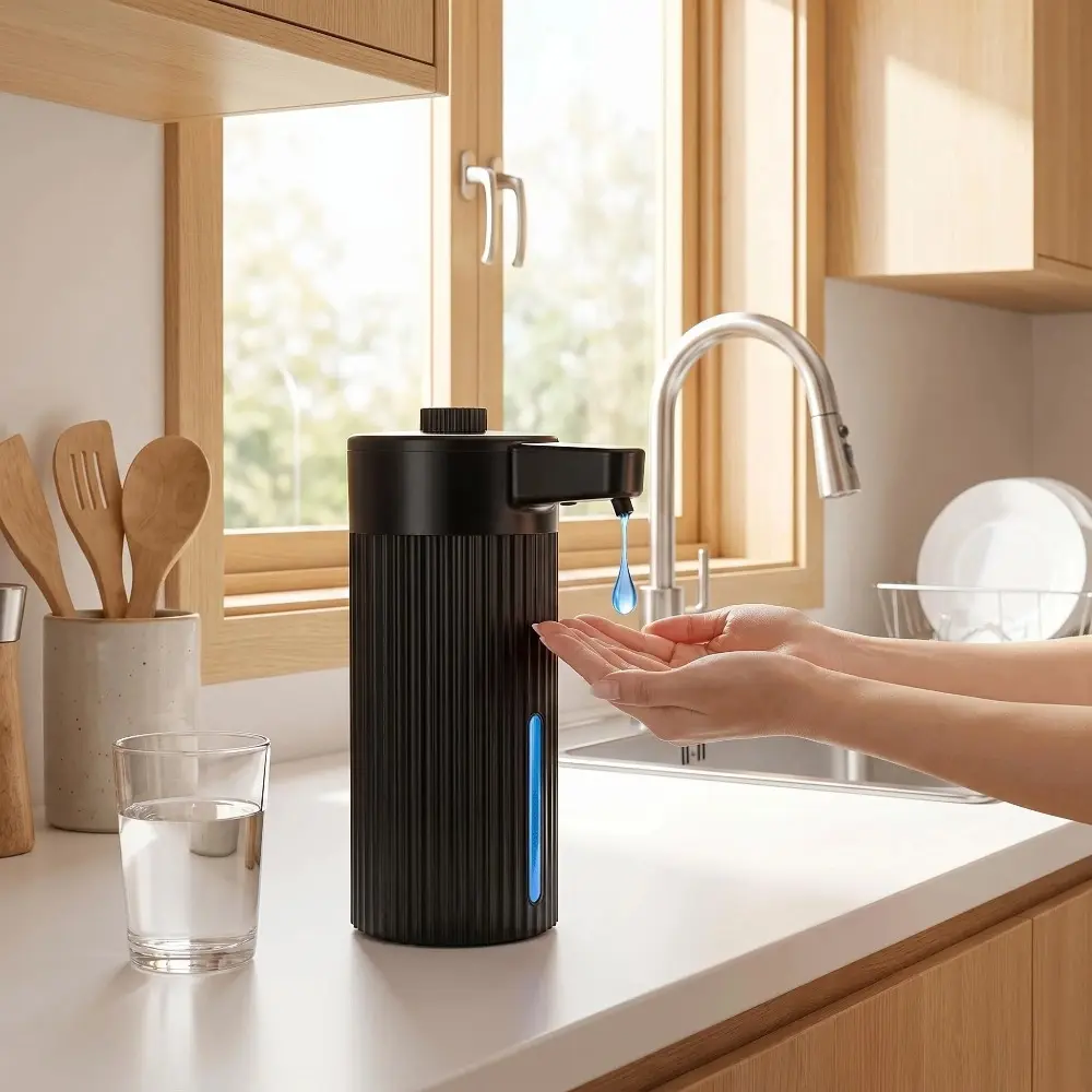 Automatic Soap Dispenser Touchless Rechargeable Liquid Soap Pump | 13.5 oz Hand Dish Soap Dispenser for Kitchen Sink Bathroom Countertop, Rotary Dosing Control, Black/White