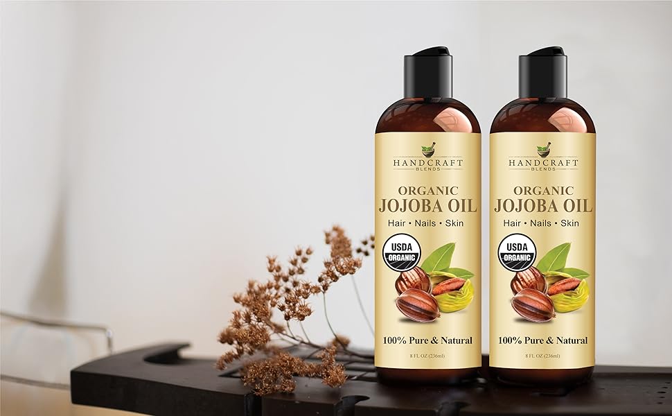USDA Organic Jojoba Oil - Cold-Pressed 8 Fl Oz - 100% Pure and Natural - Premium Grade Carrier Oil for Skin and Hair - Hair and Body - Massage - Hexane-Free Gentle Moisturizer Moisturizing Apricot Avocado Coconut Herbal Vitamins Moisture Cosmetic