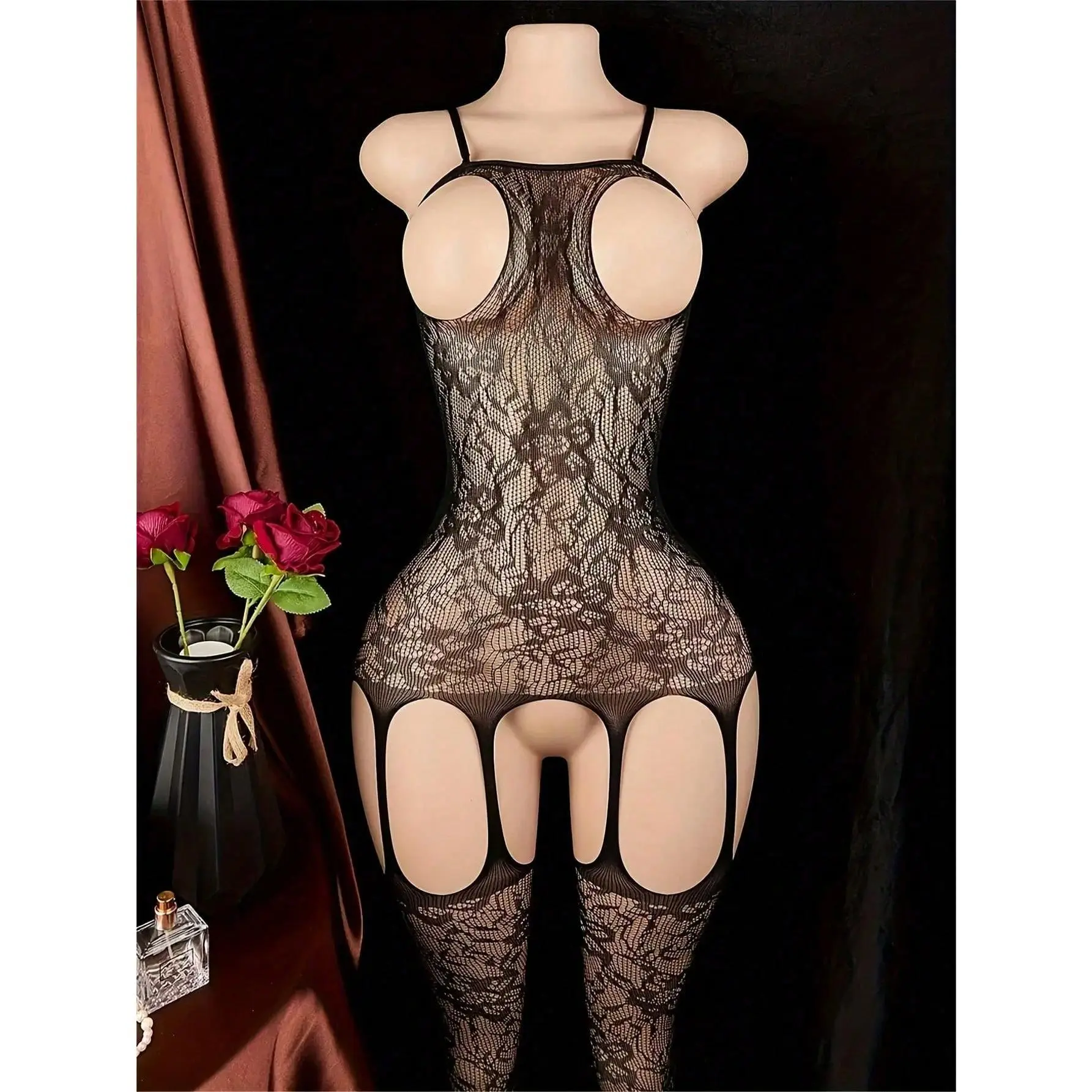 Women's Sexy Floral Print Lingerie Bodysuit - No Padding, Hollow Chest, Soft Mesh Fabric, Stretchy, Pullover, Sheer, Hand Wash, Special Crotch Design, Ideal for Date Nights (Party Gift Option), Flower Print, Stretchy Body