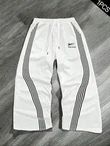 Men's Side Stripe Drawstring Waist Sweatpants, Casual Regular Fit Pocket Straight Leg Pants for Fall & Winter, Casual Sportswear Pants, Men's Trousers for Daily Wear