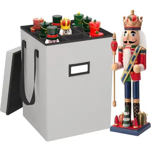 Christmas Nutcracker and Figurine Collectible Storage Box Ornaments up to 9-16" Holiday Decor Organizer with Adjustable Dividers Nutcracker not Included Gray