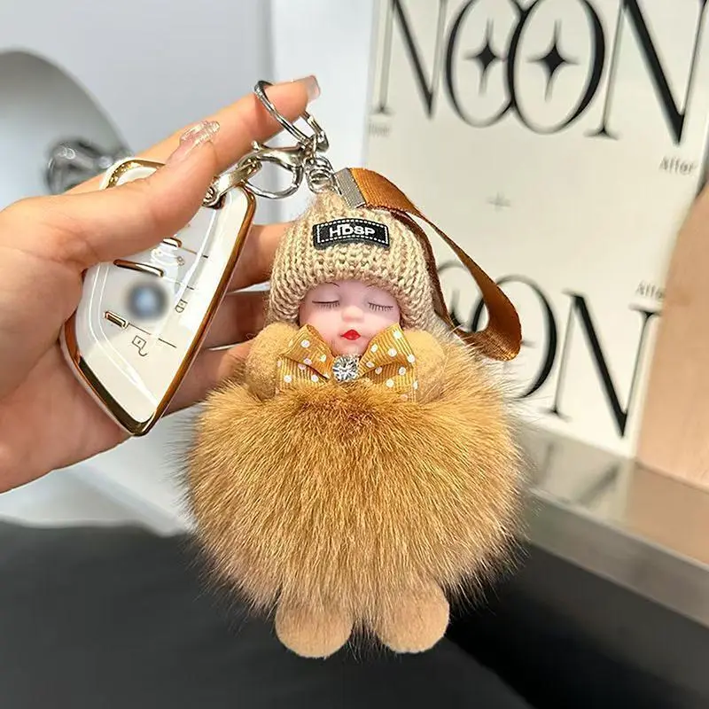 Cute Kawaii Plush Doll Keychain Fluffy Baby Charm Bag Pendant Car Key Ring Home Hanging Decor Backpack Accessory Adorable Gift Ideas Viral TikTok Shop Aesthetic Soft Plush Toy for Women Girls