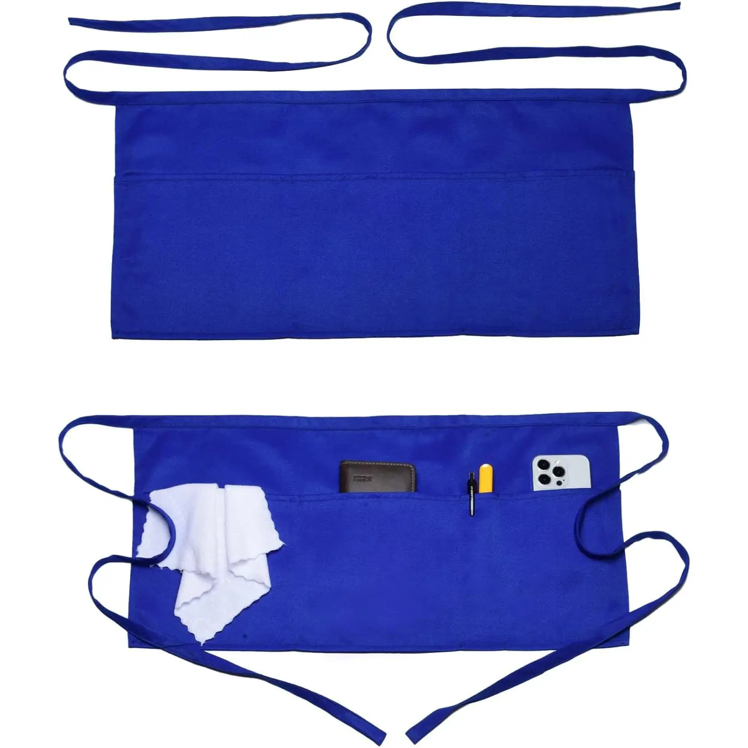 2 Pack Server Apron with 4 Pockets, Waitress Waiter   Resistant Short Aprons