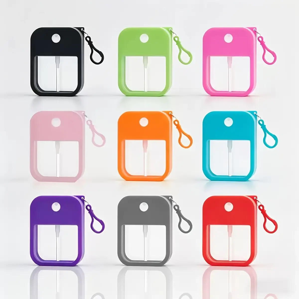 9pcs Sanitizing Holder Keychains, Solid Color Silicone Protective Cases for Hand Sanitizer, Portable Unisex Travel Accessory, Compact, Daily Use
