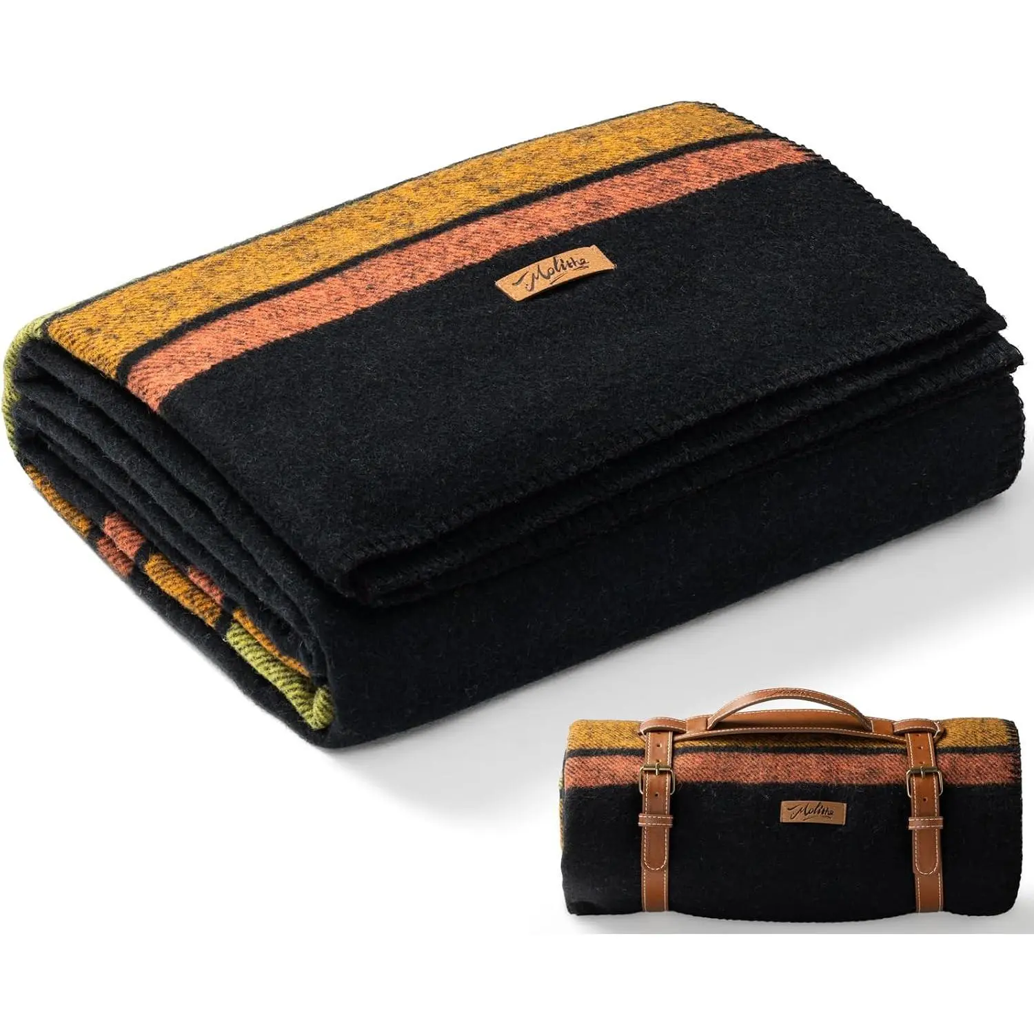 Molithe 100% Wool Blanket, 62" x 86", Warm, Thick, Washable, Military | Great for Camping, Outdoors, Sporting Events, Survival Kits Black and Yellow