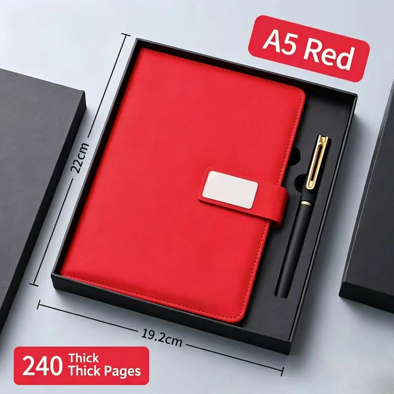 Thick 240-Page Business Notebook Gift Set, A5 Glossy Binder Office Meeting Log Book, Teacher's Day Business Gift with Pen Set