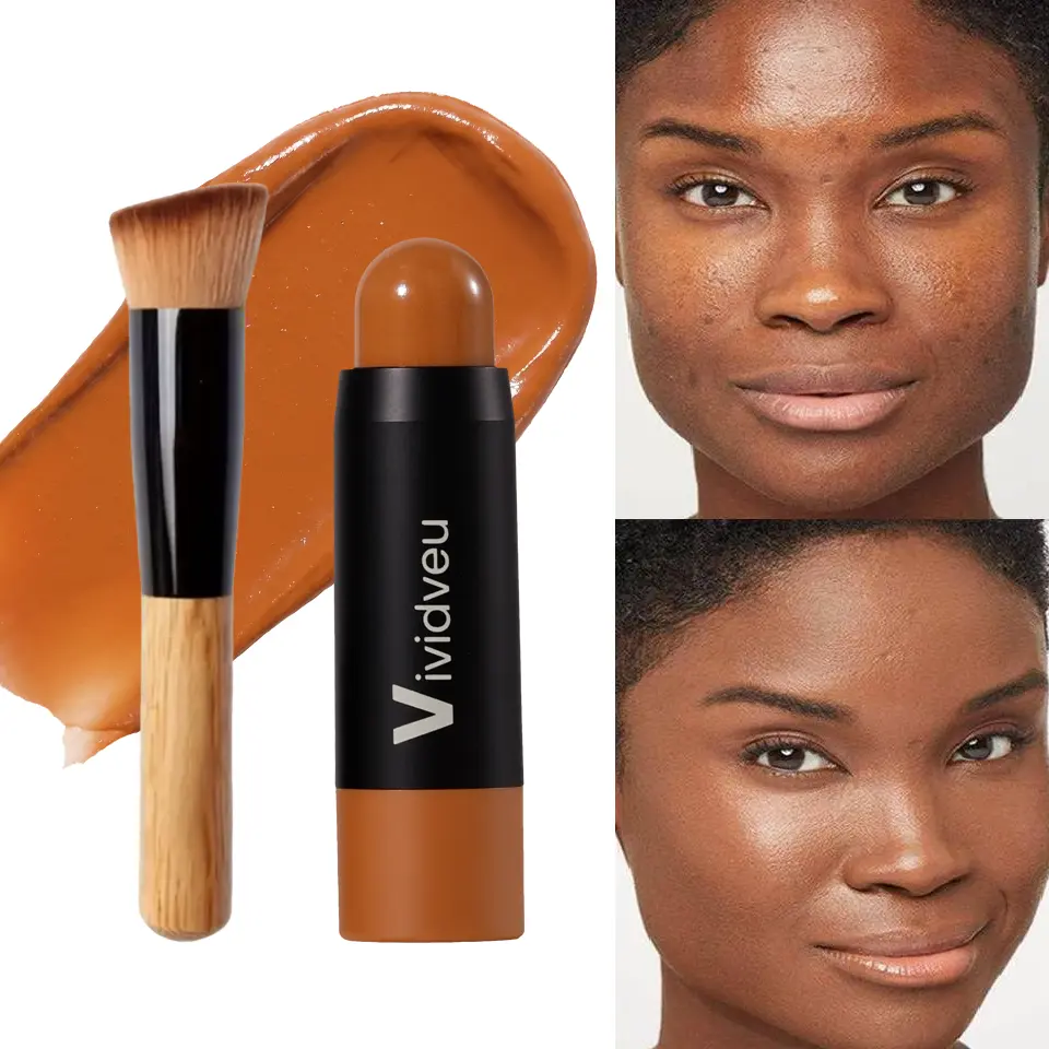 VividVeu Foundation, Contour & Concealer Stick Set with Brush – High-coverage, waterproof, and long-lasting formula. Helps conceal blemishes, dark circles, and uneven skin tone. Perfect for daily, date, and party makeup. Portable and gift-ready.
