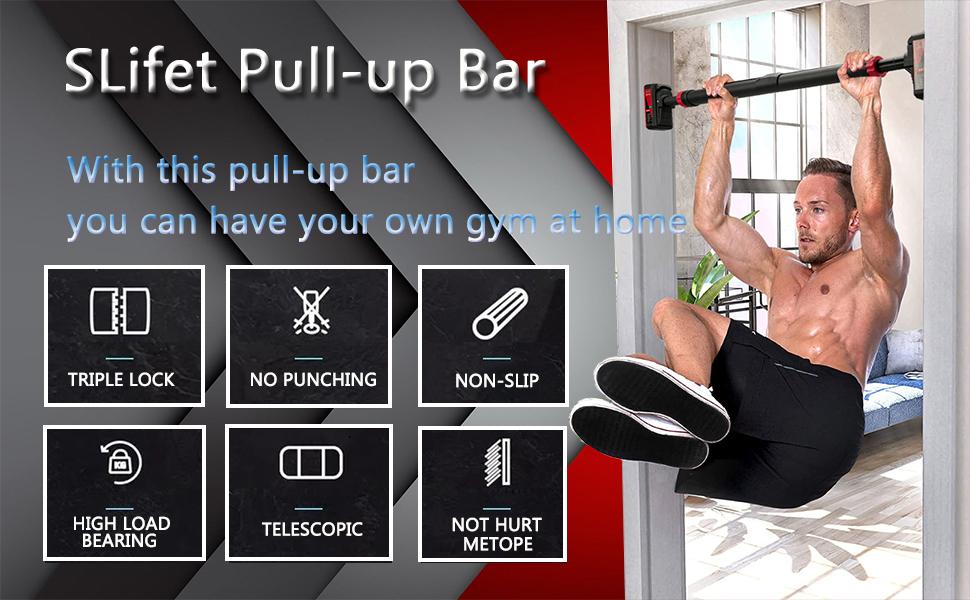 Pull Up Bar for Doorway, Strength Training Upper Body Workout Chin Up Bar with Level Meter and Adjustable Width No Screw Installation for Home Gym Exercise Fitness