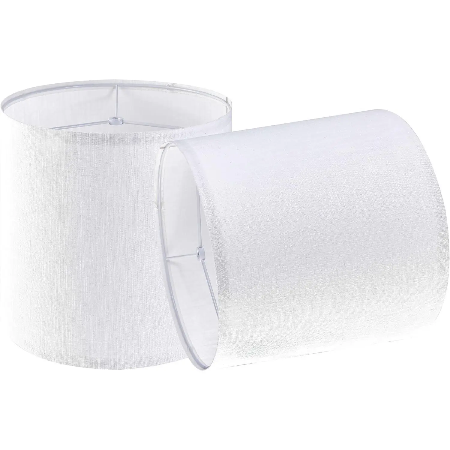 Set of 2 White Tall Linen Drum Lamp Shades Modern Medium 10" Top x 10" Bottom x 10" High (Spider) Lampshade Replacement for Table & Beside Lamp