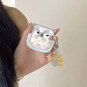 For AirPods Case Bee Graphic Print Earphone Protective Case Compatible With AirPods 1/2/3/4/Pro/Pro2 Designed For Girls With For Bee Pendant