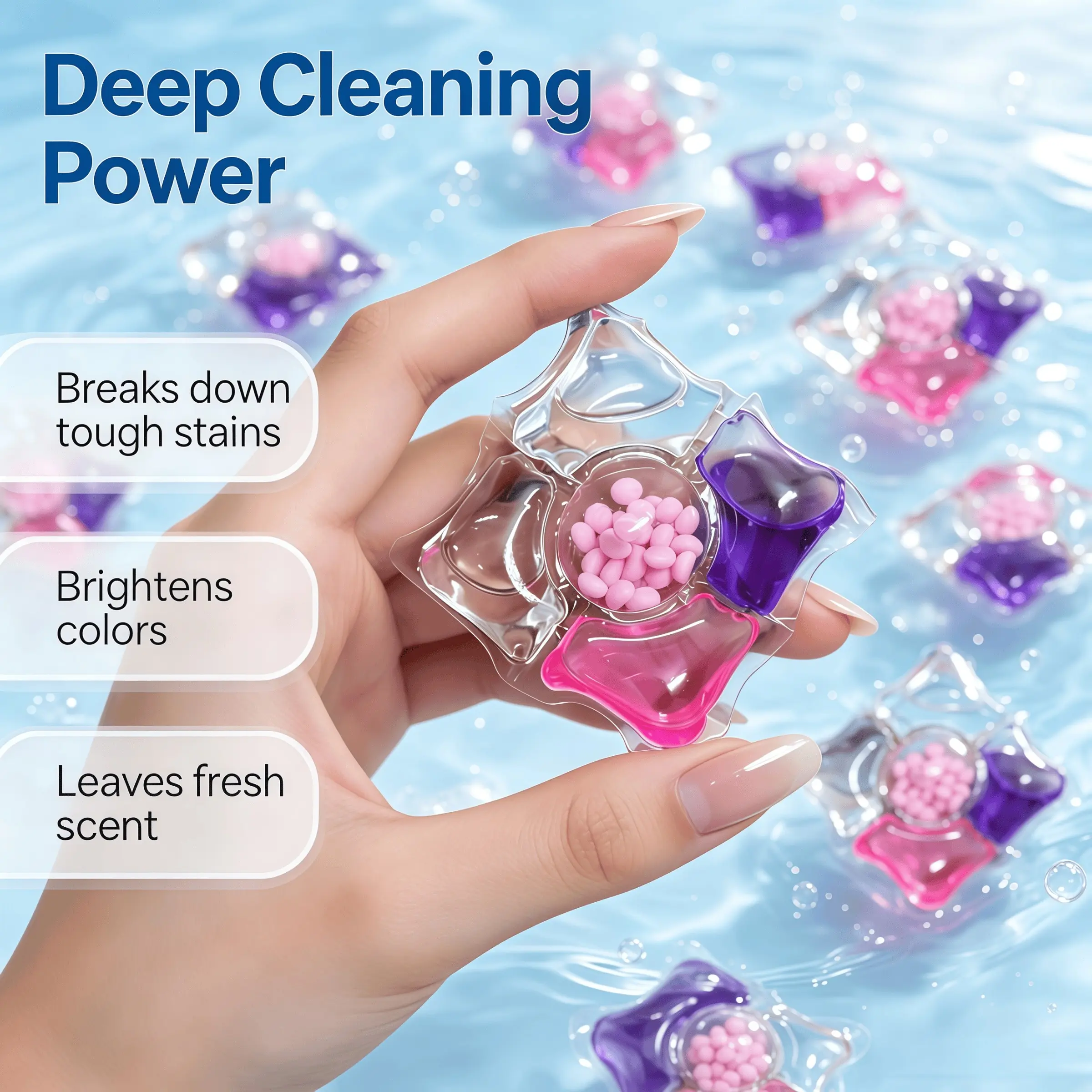 55-Pack 5-In-1 Laundry Detergent Pods, Long-Lasting Lavender Scent, 5D Laundry Liquid Balls, Multi-Function Washing Gel Beads, Laundry Detergent Capsules