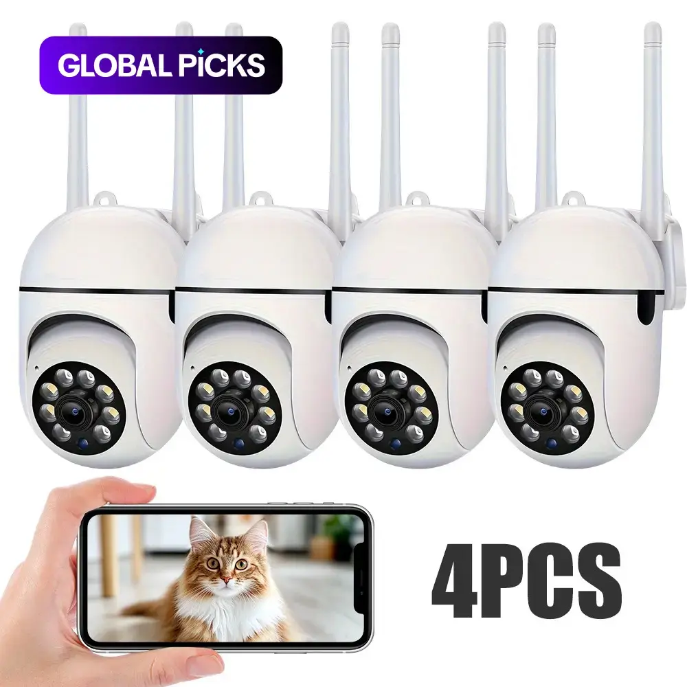 4PCS/SET Wireless WiFi Full HD Indoor Outdoor Camera, WiFi Security Cameras, Wireless Security Camera System, Home Monitoring Camera, Two-Way Audio, Night Vision, Smart Home Security Cam for Elderly & Pets, Christmas Gift #GLOBAL PICKS