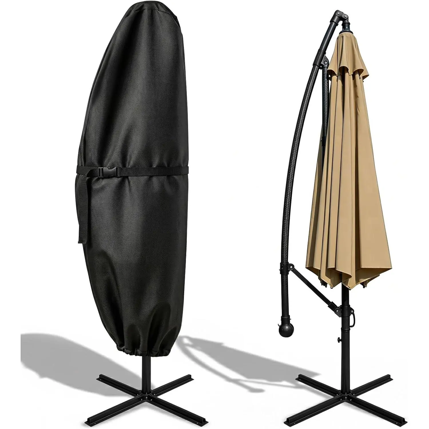Patio Umbrella Cover for 7.5ft to 11.5ft Cantilever Umbrella - 420D Outdoor Offset Umbrella Cover, Heavy Duty  Garden Parasol Covers (Fits Banana-Style Umbrella up to 7.5′S/11.5′R)