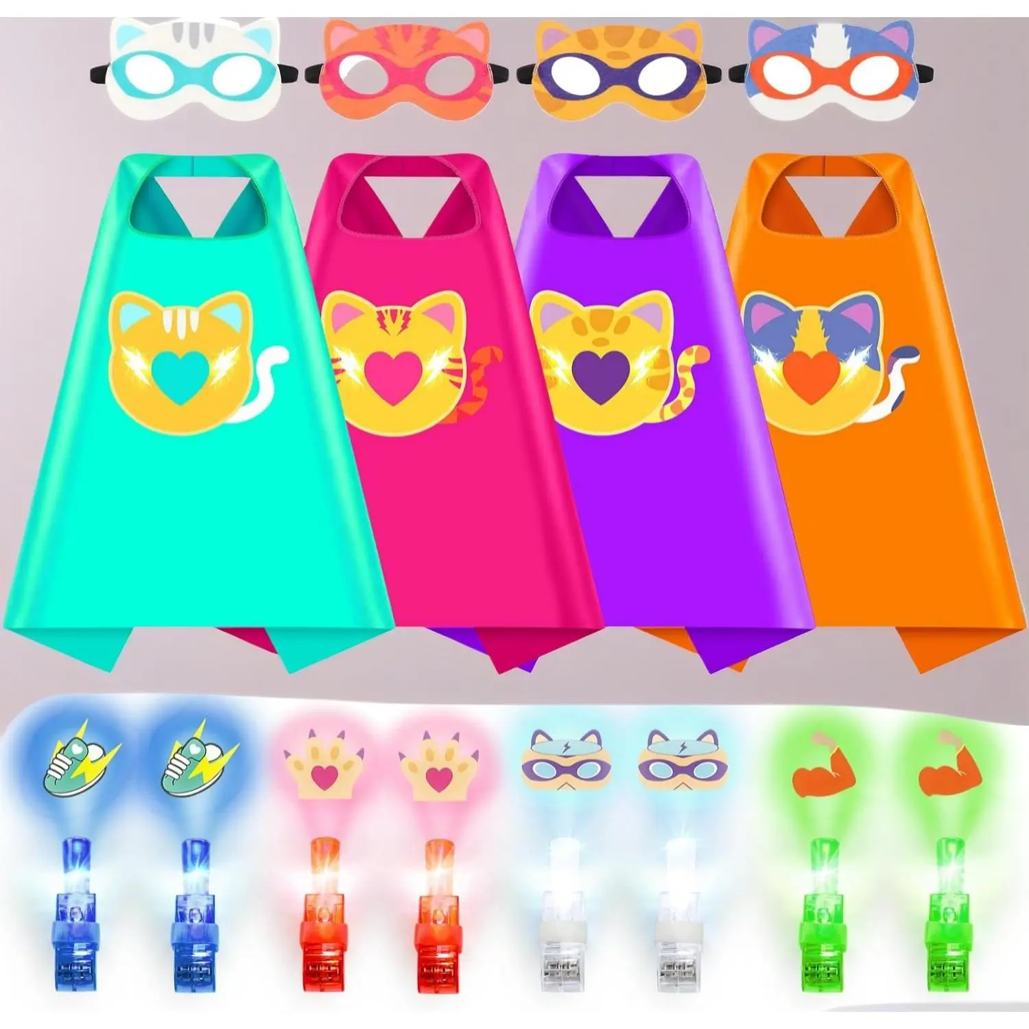 Kids' 4-Pack Superhero Kitties Costume Set - Capes, Masks, Dress-Up Toys for Cosplay Parties, Birthdays, Halloween Gifts for Toddlers 3-7+ Boys & Girls