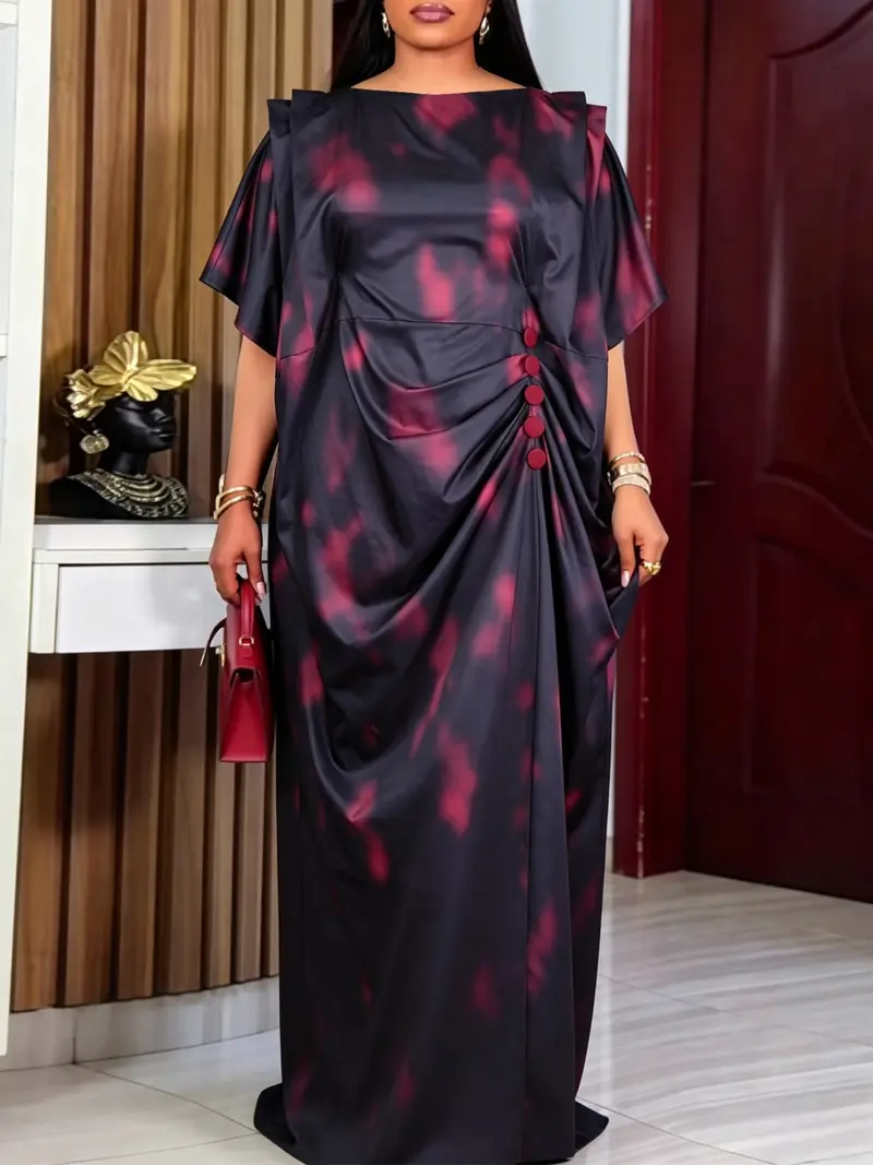 burgundy african print dress African off shoulder dress