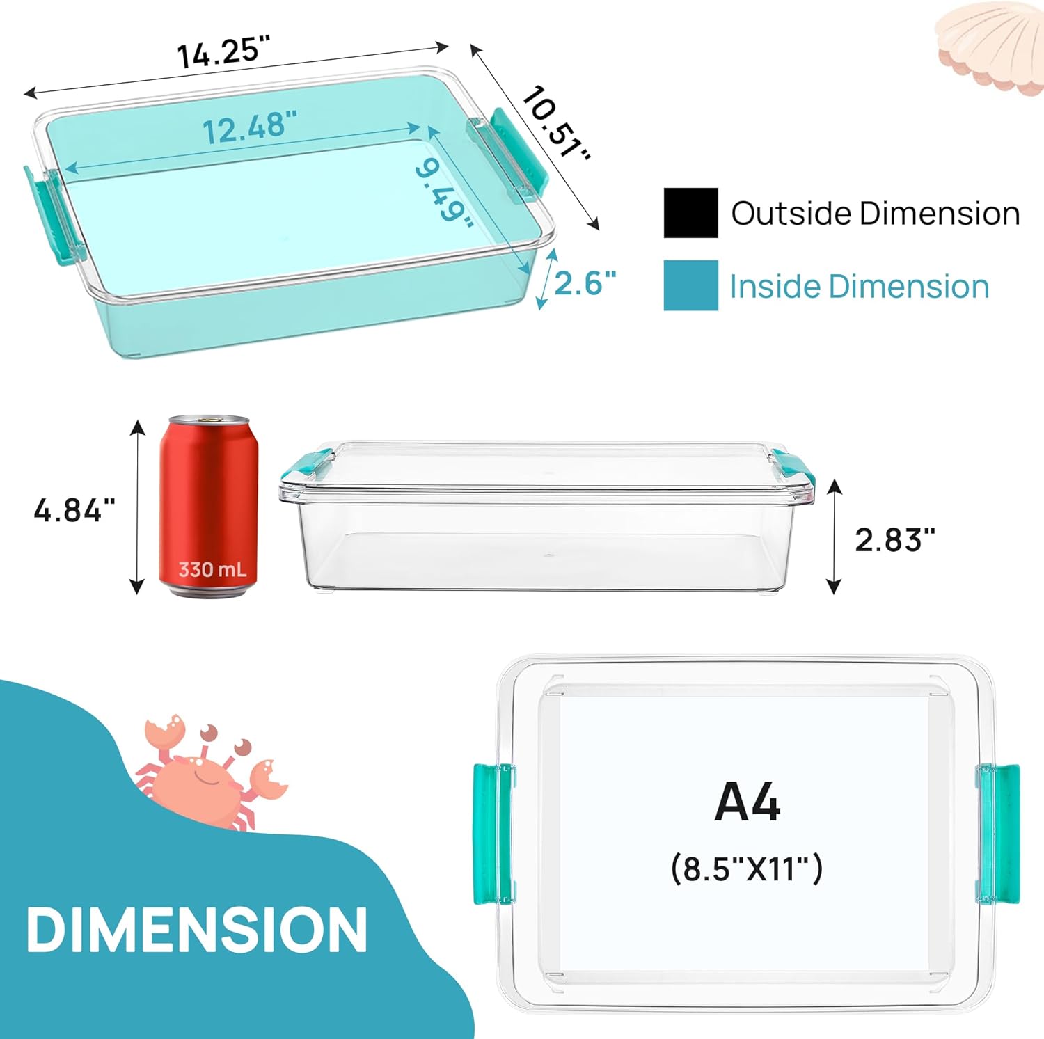 6 Qt Plastic Storage Bins with Lids, Clear Sensory Bins, Arts Crafts Organizers and Storage, Stackable Containers for Home Office and School Supplies, 4 Pack