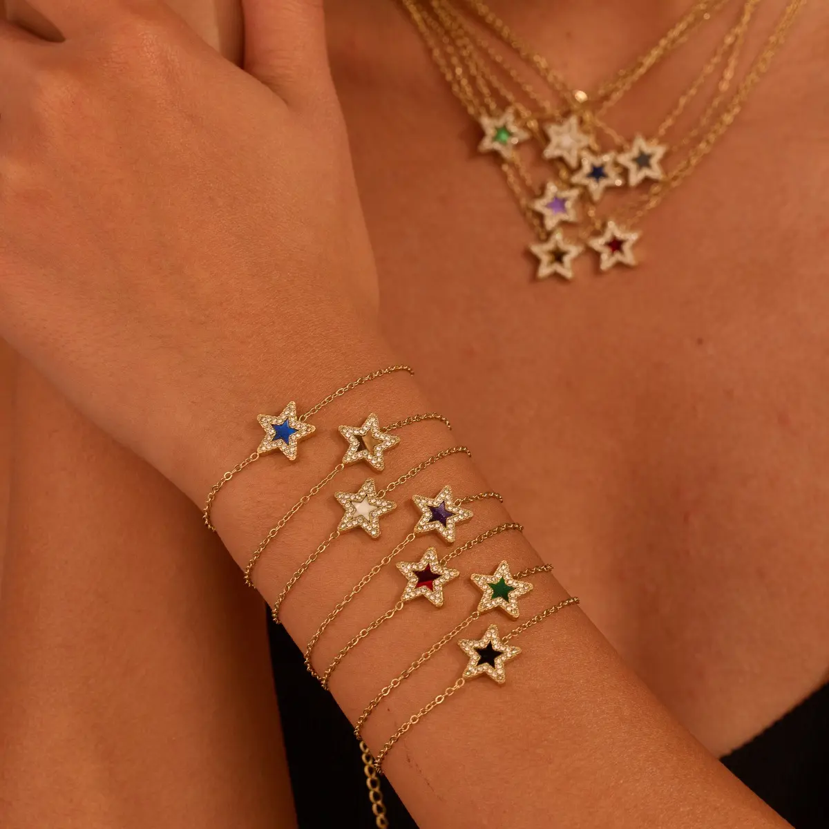 Five-pointed star zircon bracelet, niche design, simple and elegant, versatile star-shaped women's jewelry