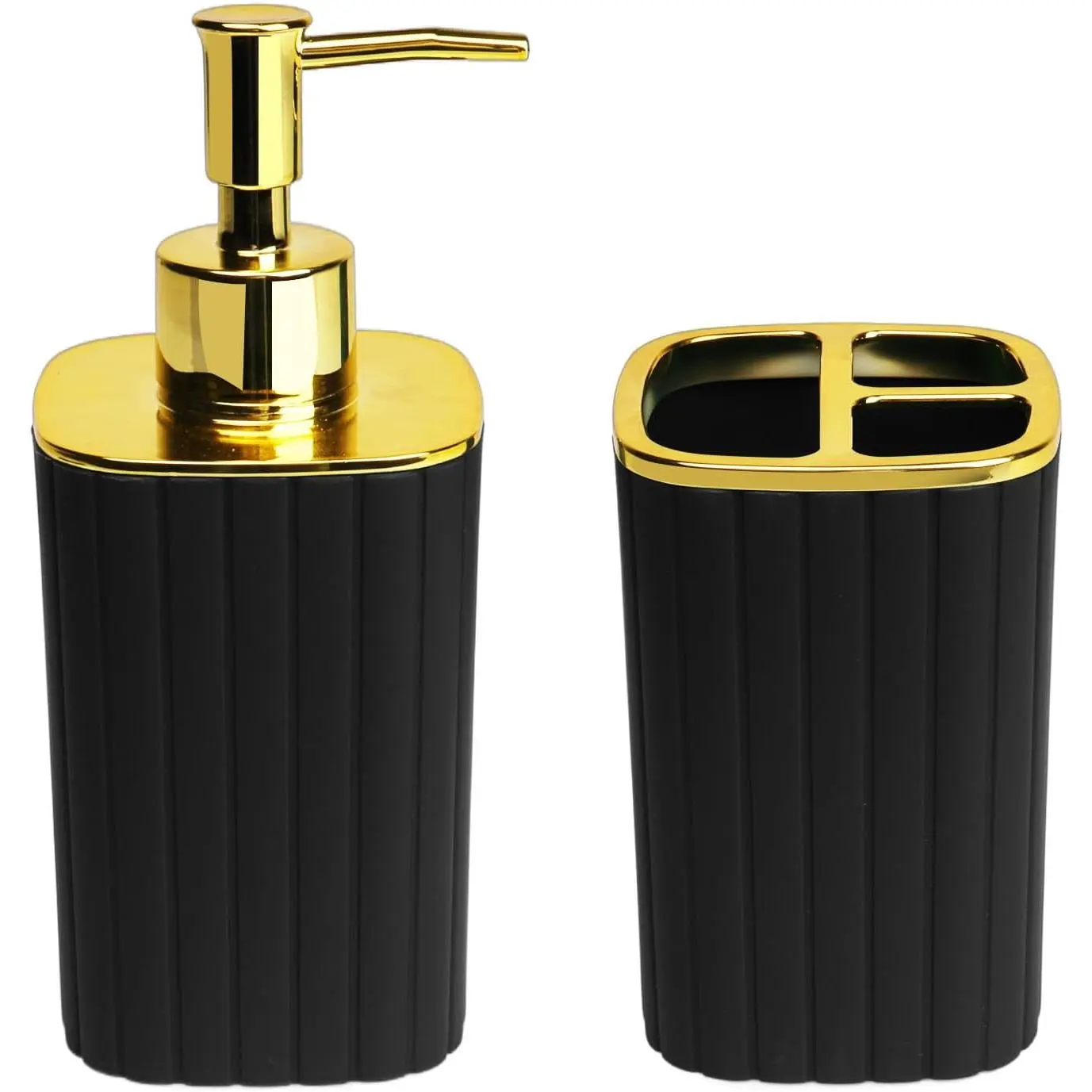 2Pack Bathroom Accessories Set, Black Gold Bathroom Set. Bathroom Toothbrush Holder Set, Includes Dispenser and Toothbrush Holder. Bohemian Bathroom Accessories