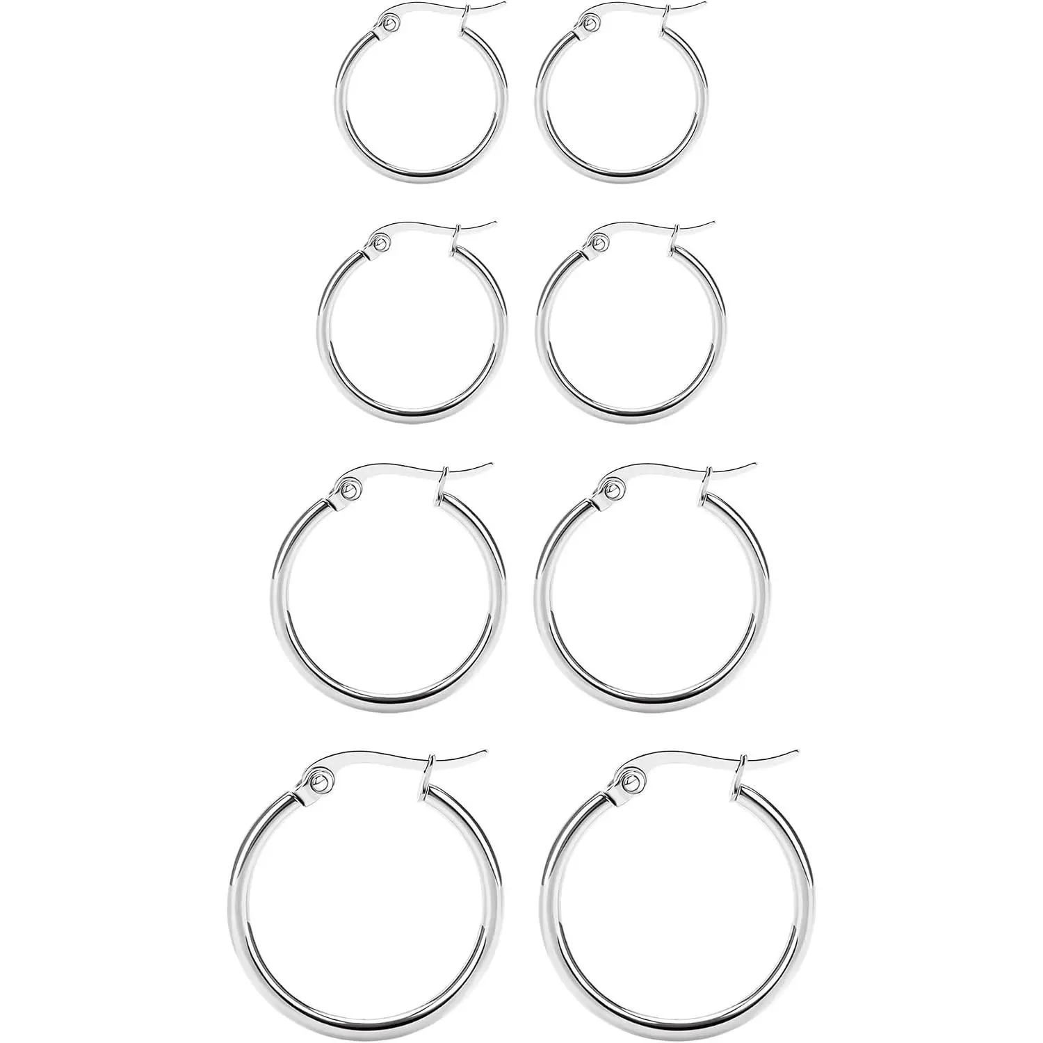 4 Pairs Titanium Hoop Earrings for  Ears  Pure Titanium Earrings for Women Men G23 Lightweight Small Huggie Hoop Earrings Set 12MM 15MM 20MM 25MM