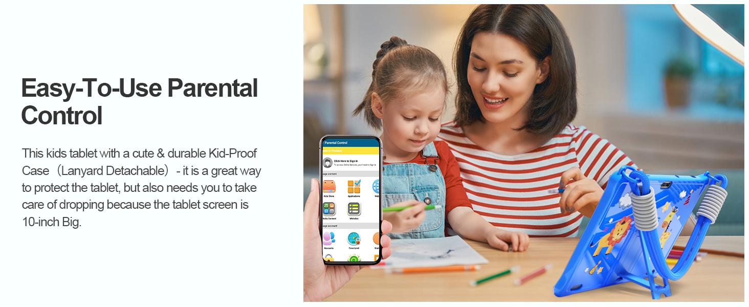 10 inch Tablets Android 13, Tablet with Lanyard 64GB, Quad-Core, HD IPS Display, WiFi, Dual Camera, Tablet for 3+ (Blue)