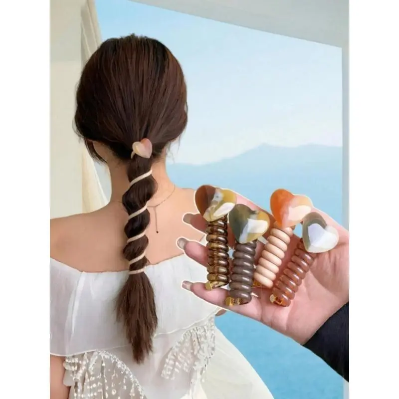 Women's Unique Spiral Coil Hair Ties - 4-Piece Assorted Vibrant Colors Set, Alternative Fabric, Heart Shape, Fashionable, Elegant, Playful, Cute, Funky, All-Season Outdoor Compatible, Daily Wear Headbands (Sports & Outdoor Accessories)