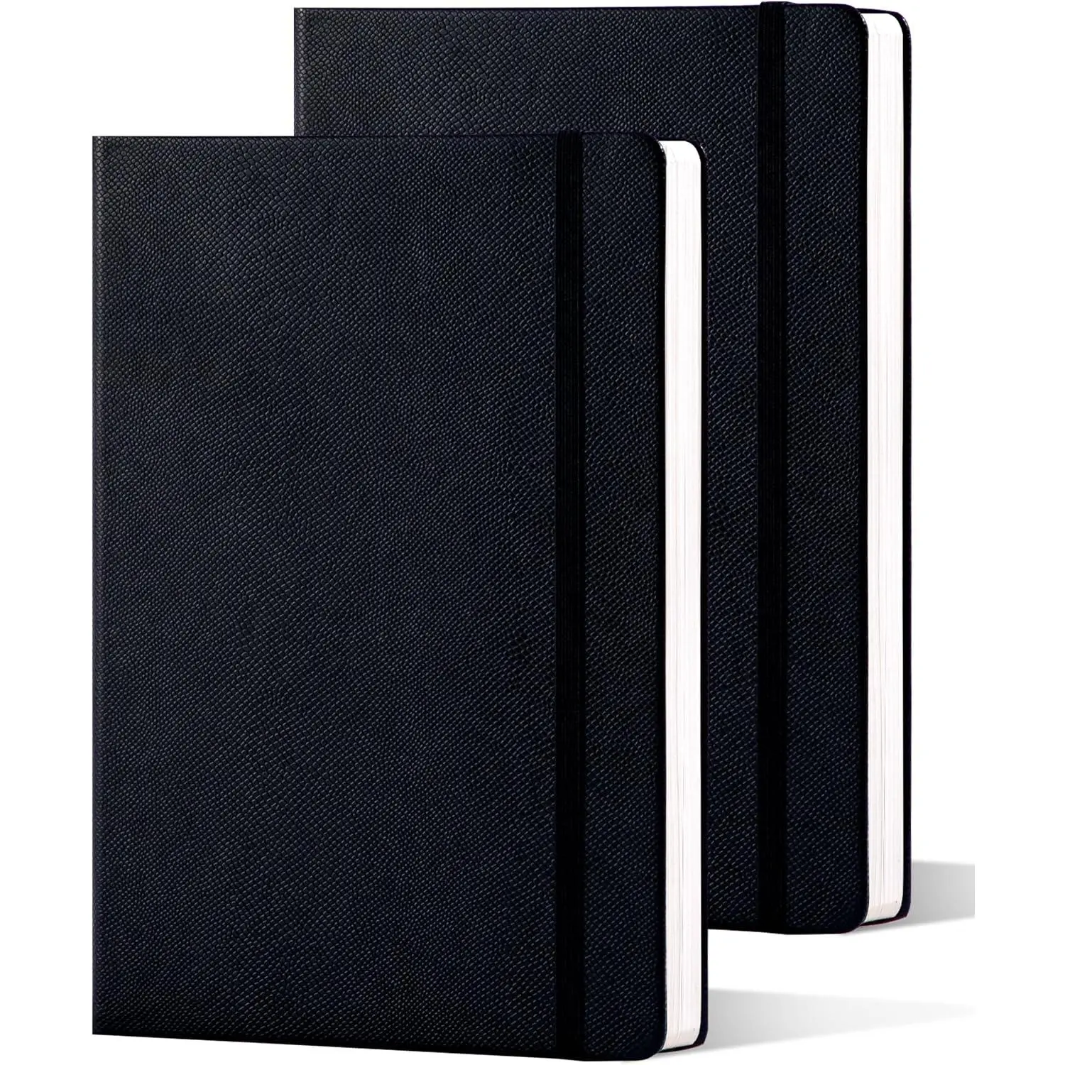 Lined Journal Notebook 2-Pack, Leather Hardcover Writing Journal for Men & Women, 160 Pages Each, 100 GSM Thick Paper, Notebook for Work & Daily Writing, A5 Medium Size (Black & Black)