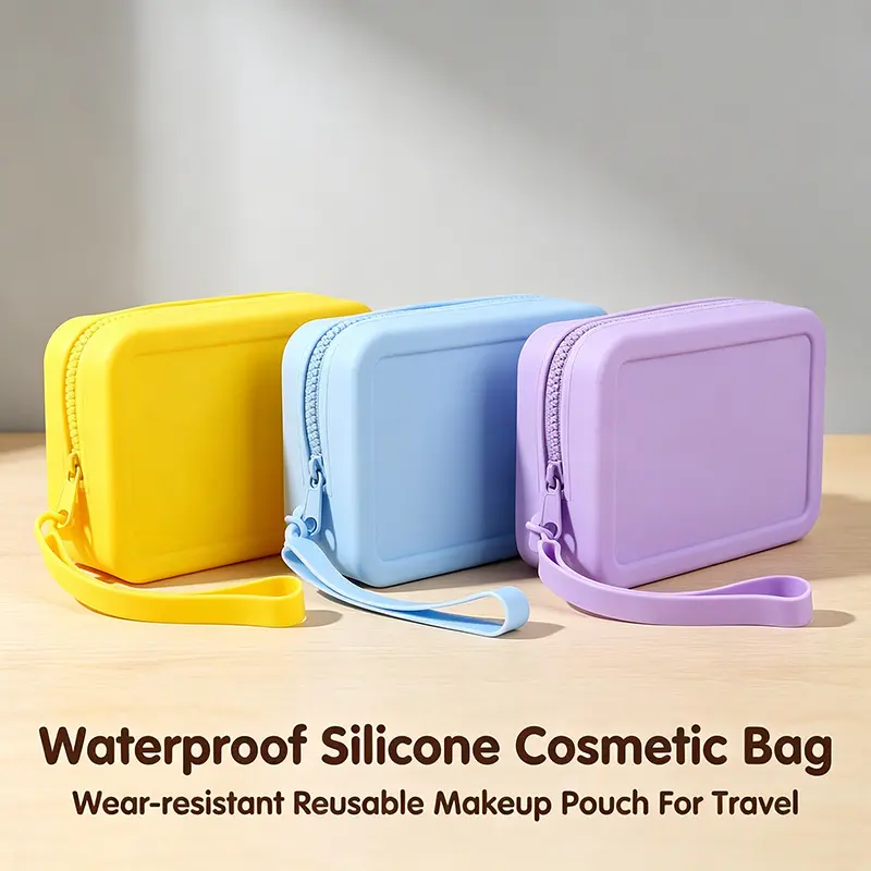 Wear-Resistant Silicone Travel Cosmetic Bag Suitable for Makeup, Toiletries, Reusable for Makeup Pouch with Easy Cleaning, for Travel, Daily Use, - Suitable for Women, Travelers, Holiday Gift for Makeup Enthusiasts