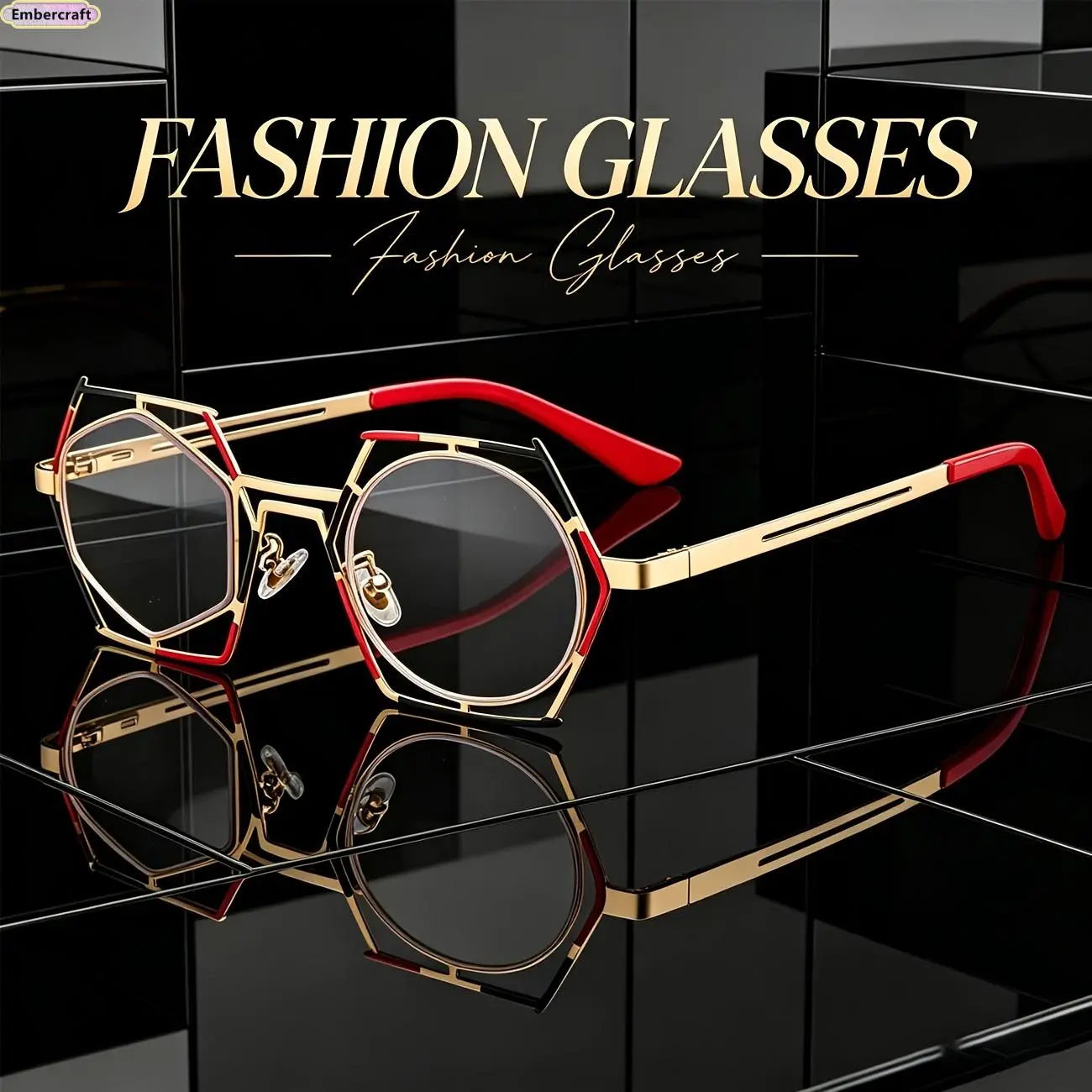 Non-Prescription Viral Hexagon Fashion Glasses for Men & Women - Double-Layer Metal Frame, Hollow Contrast Design, Aesthetic Street Punk Style, Spice Girl Inspired Clear Lens Eyewear for Daily Outfits, Festivals