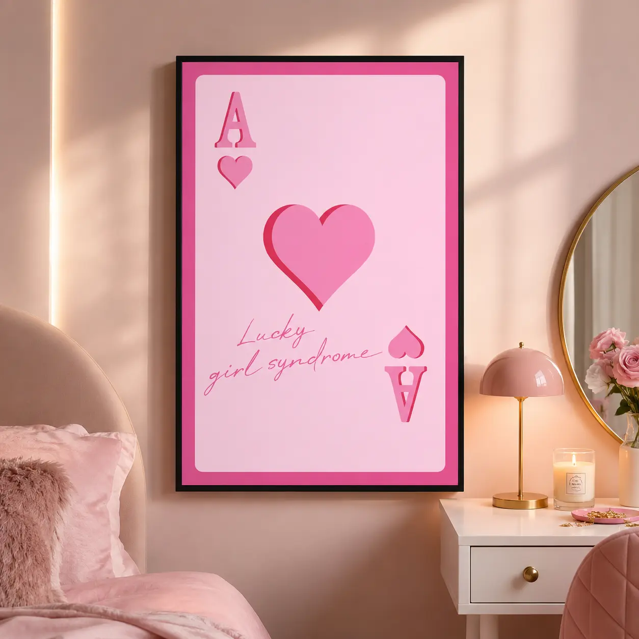 Pink Retro Wall Art, Trendy Retro Wall Art, Ace of Hearts, Aesthetic Pink Card Poster, Preppy Trendy Prints, Lucky Girl Print, Dorm Posters, Room Decor Photo BurstCanvas Poster Wall Decor, Room Decorations, Funky Home Decor,bedroom canvas poster, Gift