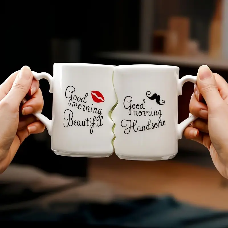 2pcs Kissing Ceramic Mug, Creative Couple Mug, Love Mug, 360ML/12.1oz, Anniversary & Wedding Gift, Valentine's Day, Birthday, Engagement, Drinkware Mug