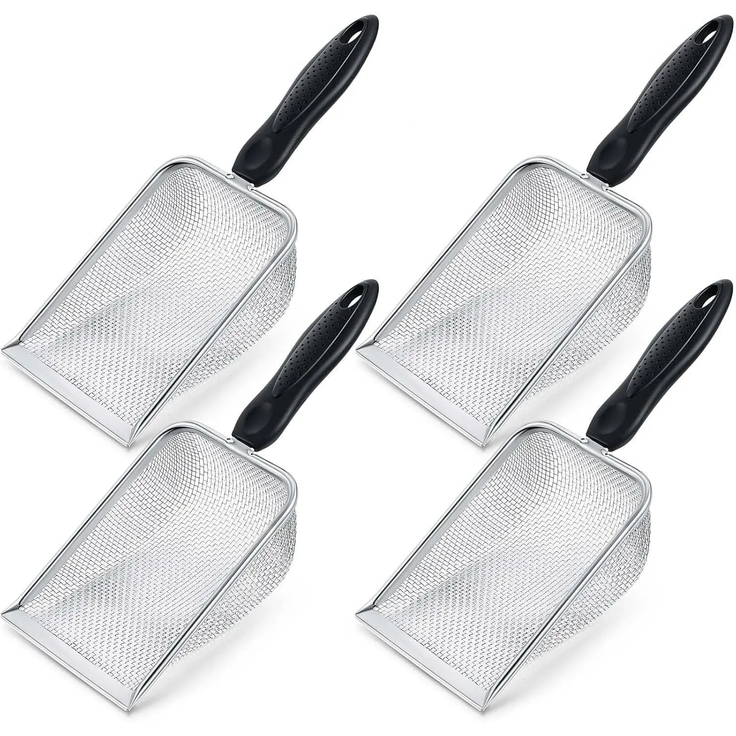 4-Pack Anti-Rust Stainless Steel Fine Mesh Reptile Sand Sifter Shovel, 11 x 3.9 x 2 Inches Beach Sand Cleaning Tool, Corner Scoop for Reptile Substrate Bedding Terrarium Accessories