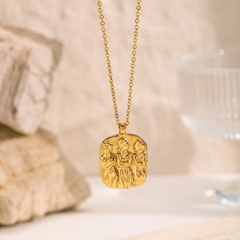 European and American embossed necklaces, niche luxury heart-shaped Cupid pendants, stainless steel sweater chains, vintage titanium steel accessories